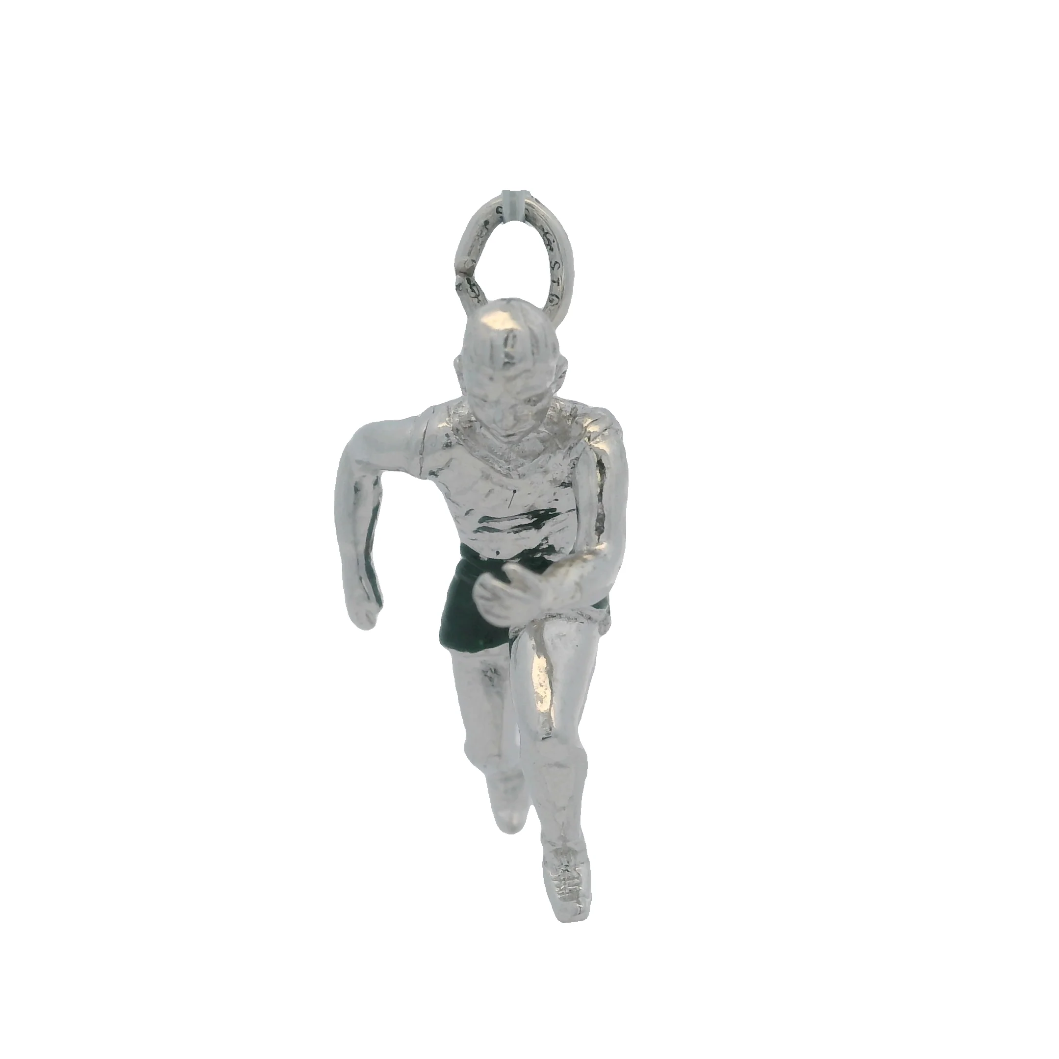 925 Sterling Silver 3D Sports Runner Number 5 Drop/Dangle Green Enamel Charm - Image 4