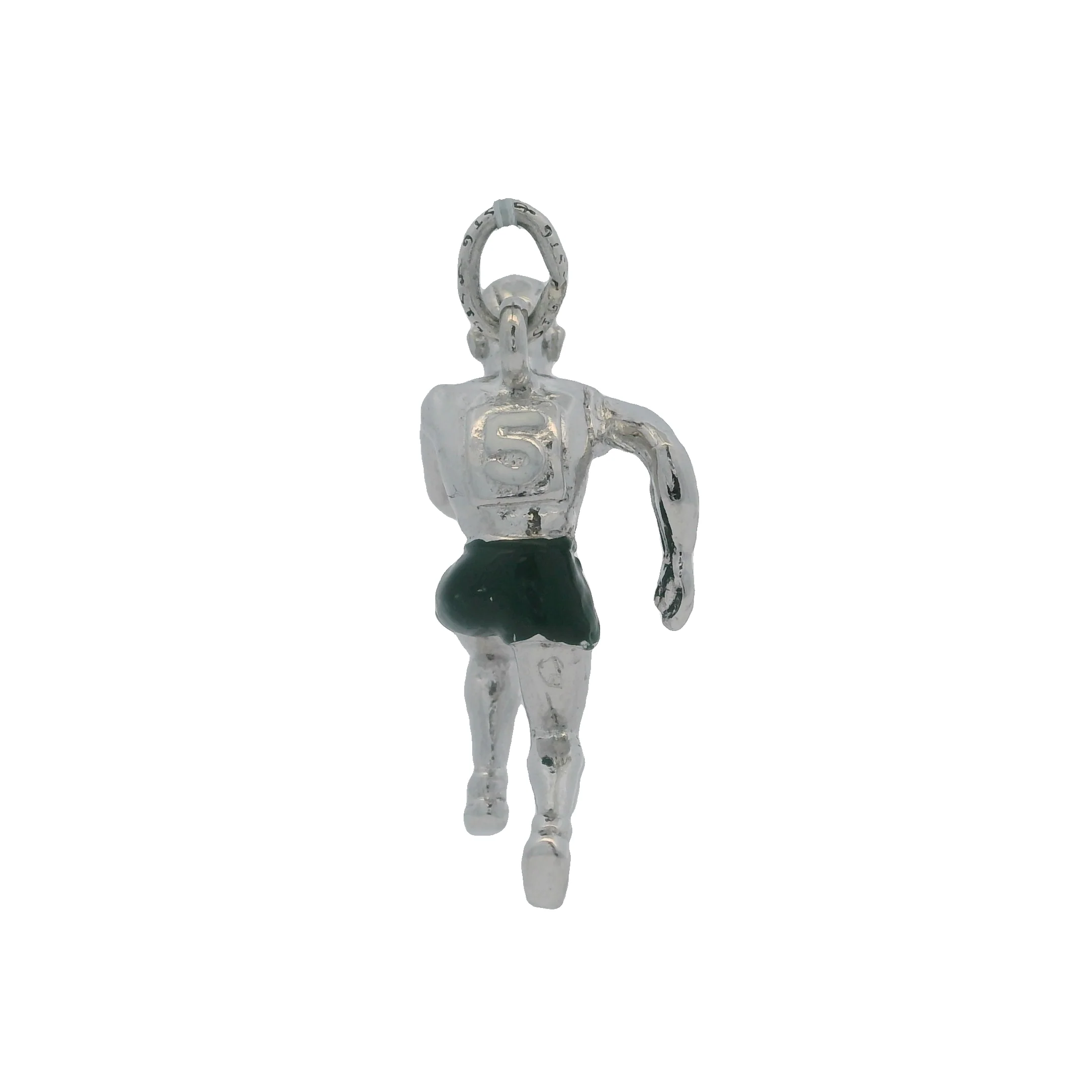 925 Sterling Silver 3D Sports Runner Number 5 Drop/Dangle Green Enamel Charm - Image 5