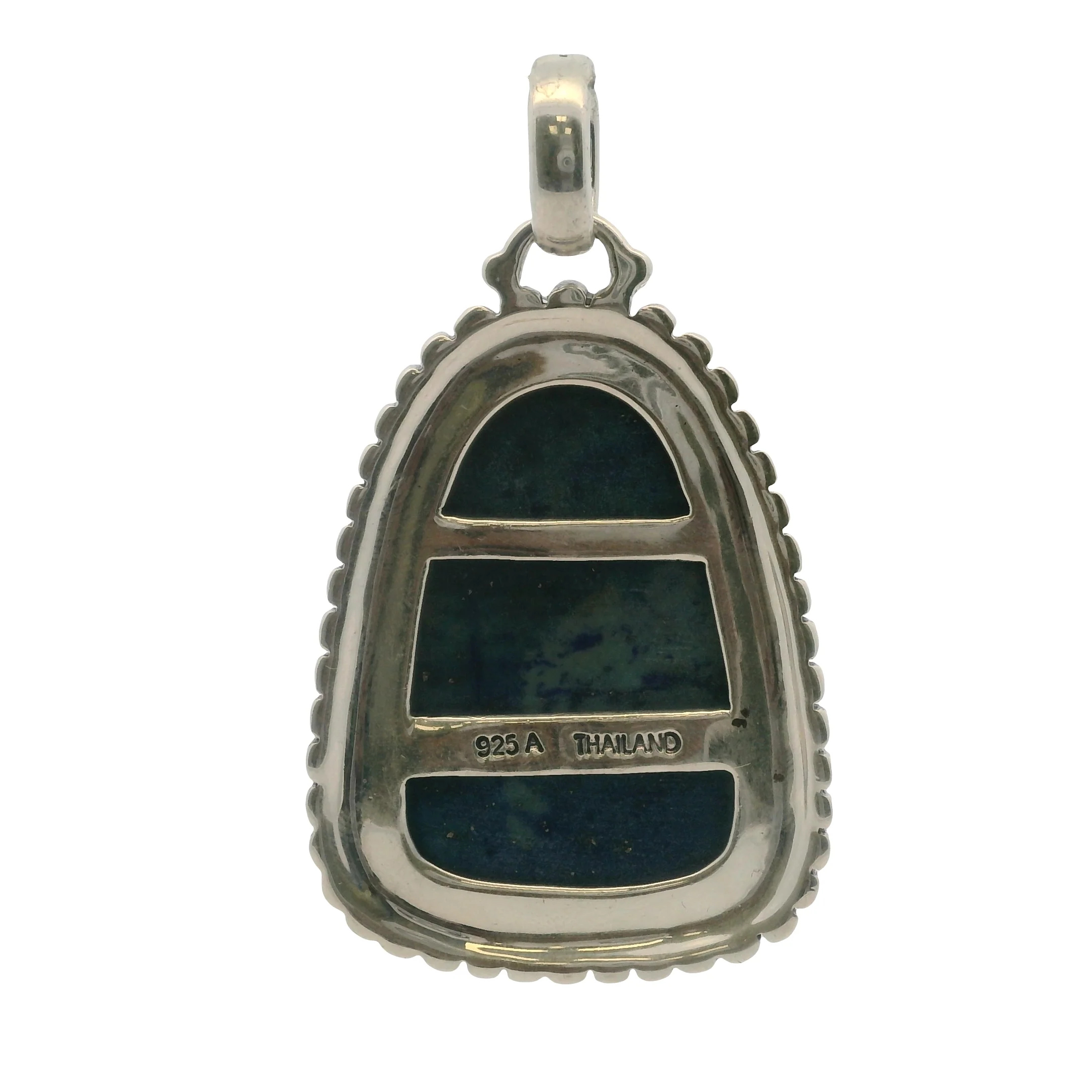 925 Sterling Silver and Carved Sodalite Flower Floral Granulation Edge Pendant Made in Thailand - Image 4