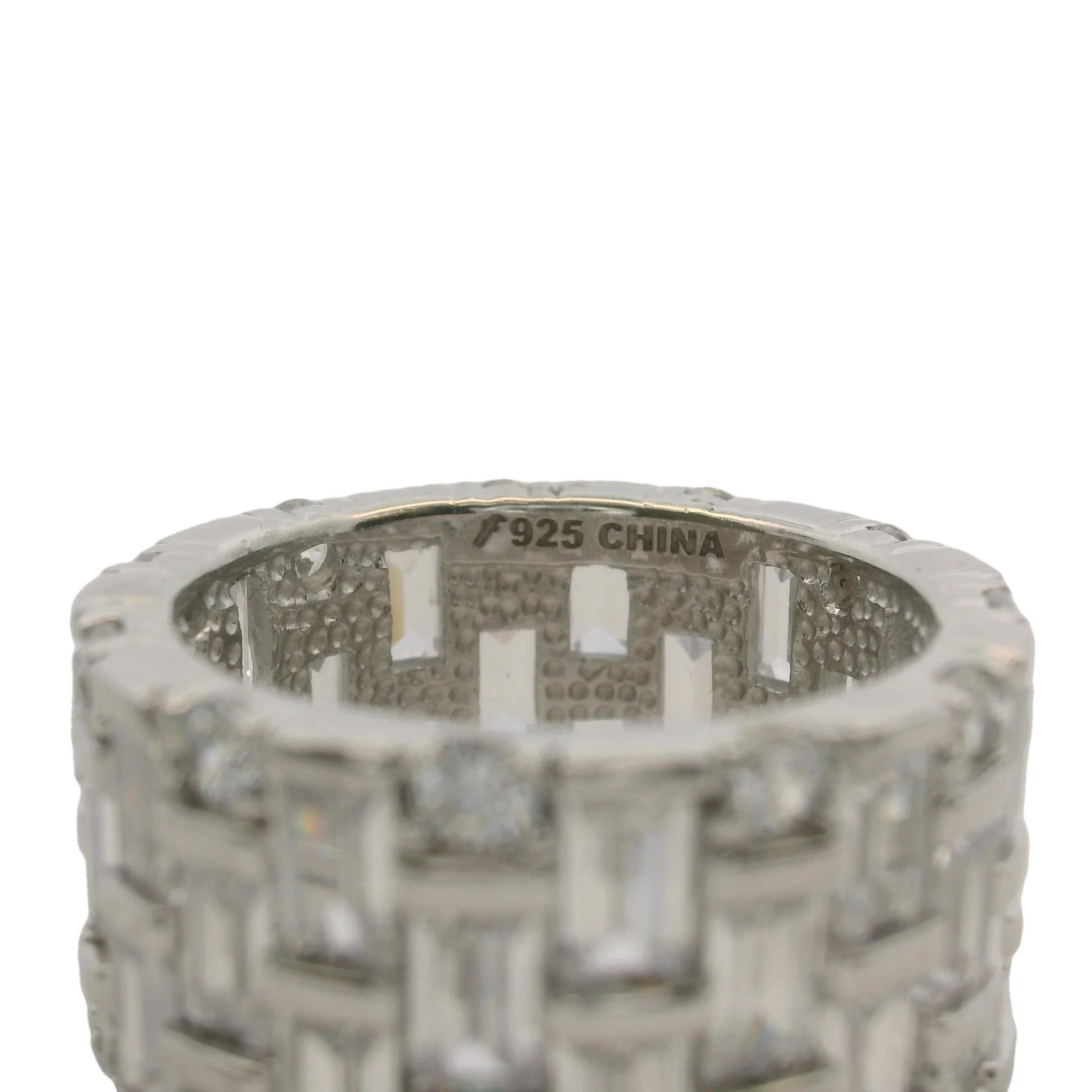 925 Sterling Silver Baguette and Round Cut Cubic Zirconia 10.5mm Thick Eternity Ring Size 6 - Image 4