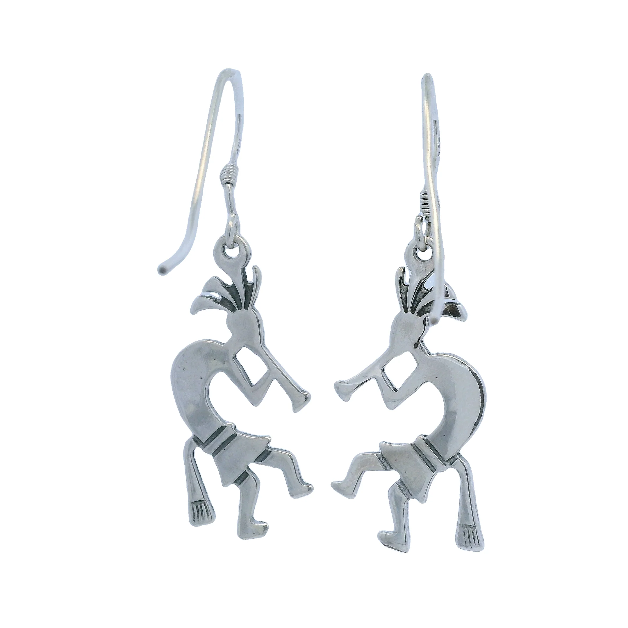 925 Sterling Silver Native American Kokopelli Deity Drop/Dangle Hook Earrings - Image 2