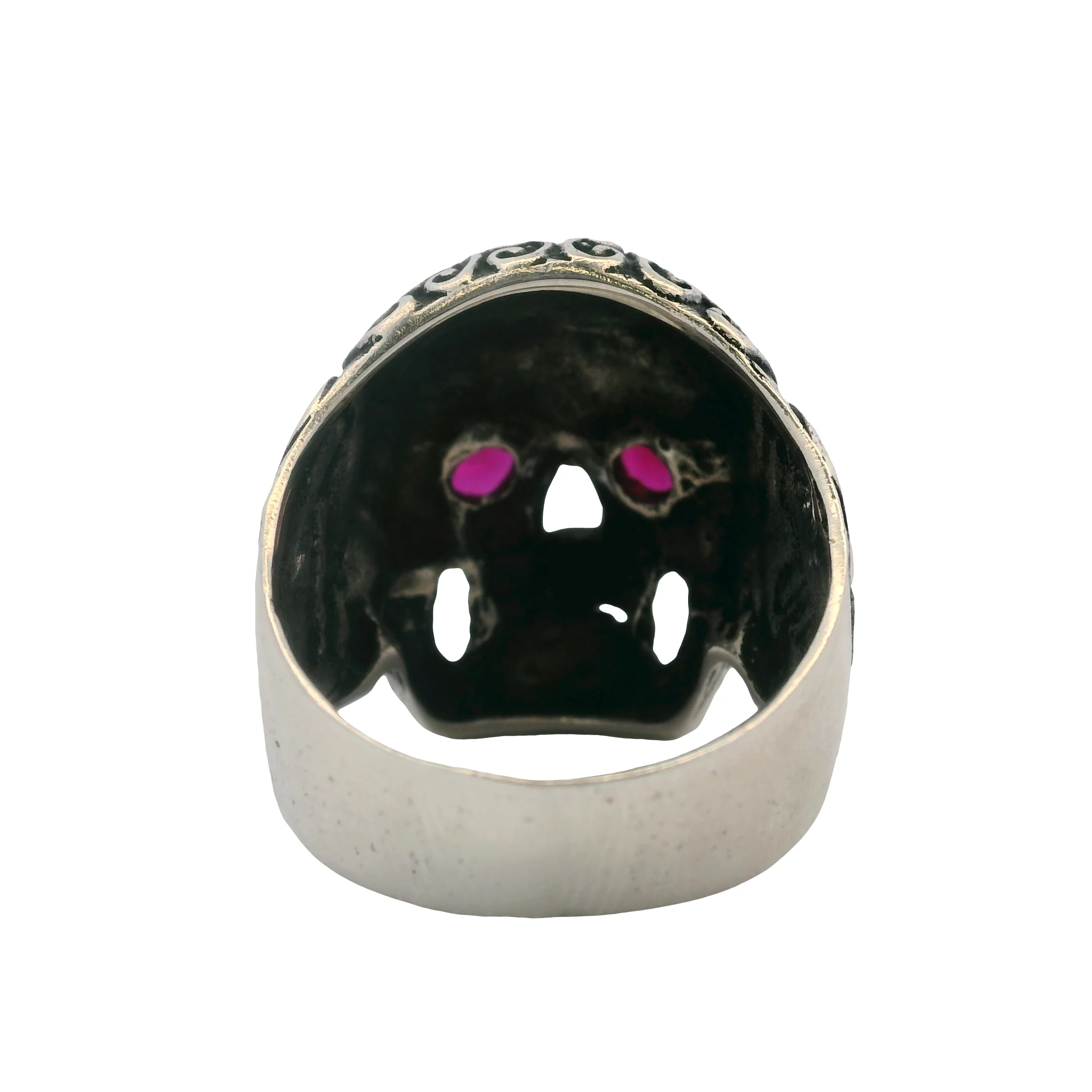 925 Sterling Silver Sugar Skull Skeleton Floral Ring with Lab Ruby Eyes Size 11 - Image 4