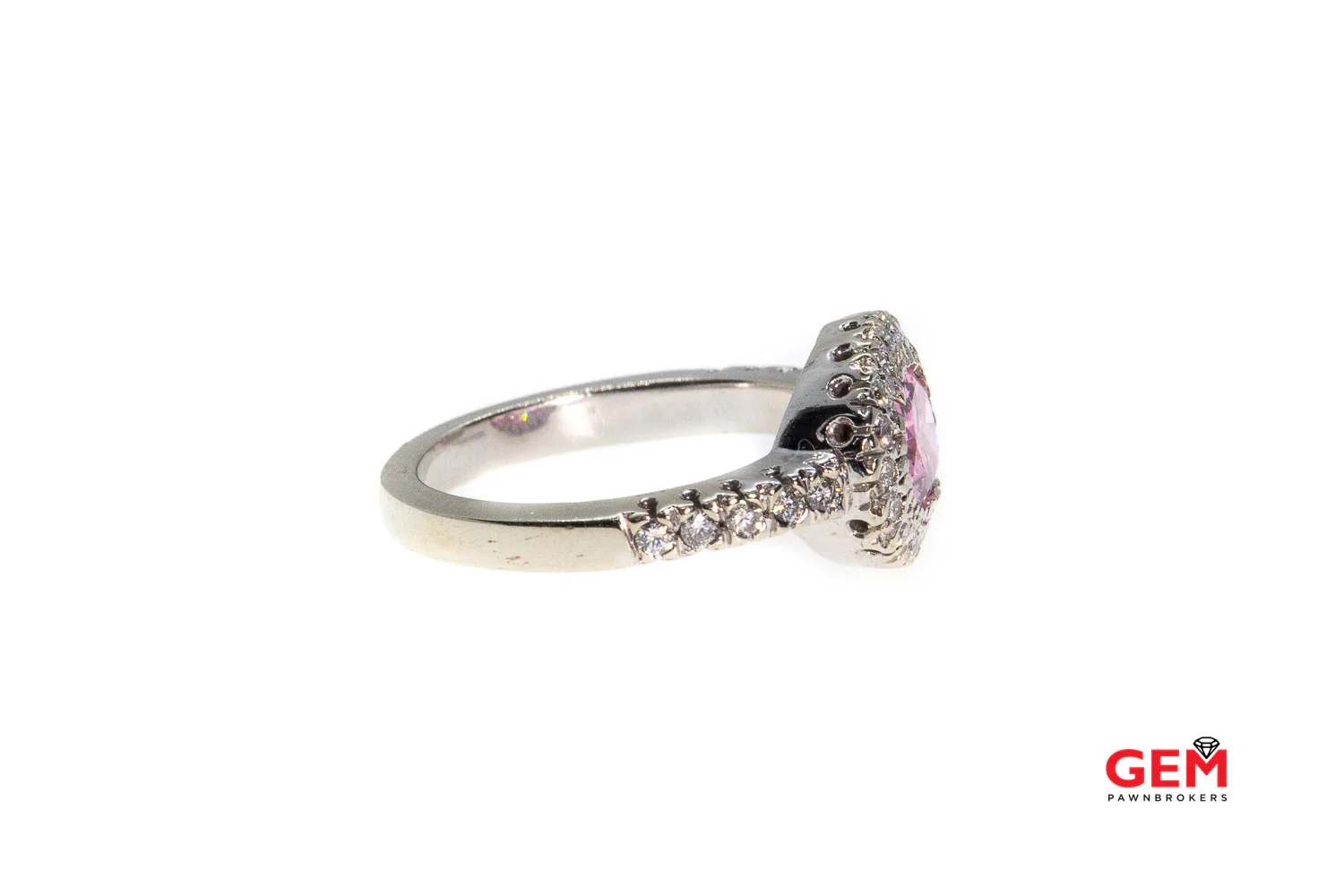 A/C Pink Topaz & Diamond Halo Accent 14K 585 White Gold Ring Size 5 1/4 - Image 3