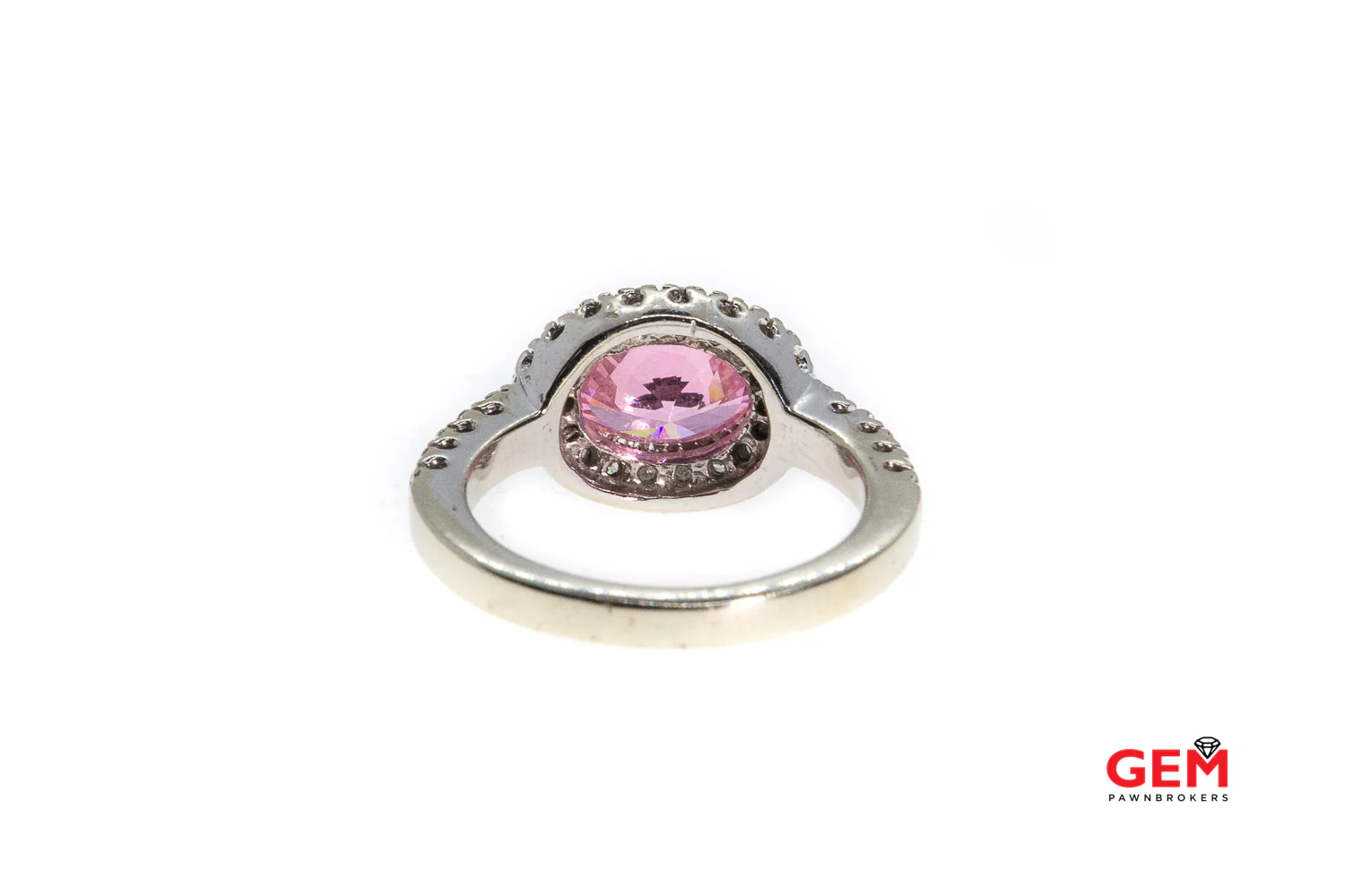 A/C Pink Topaz & Diamond Halo Accent 14K 585 White Gold Ring Size 5 1/4 - Image 5