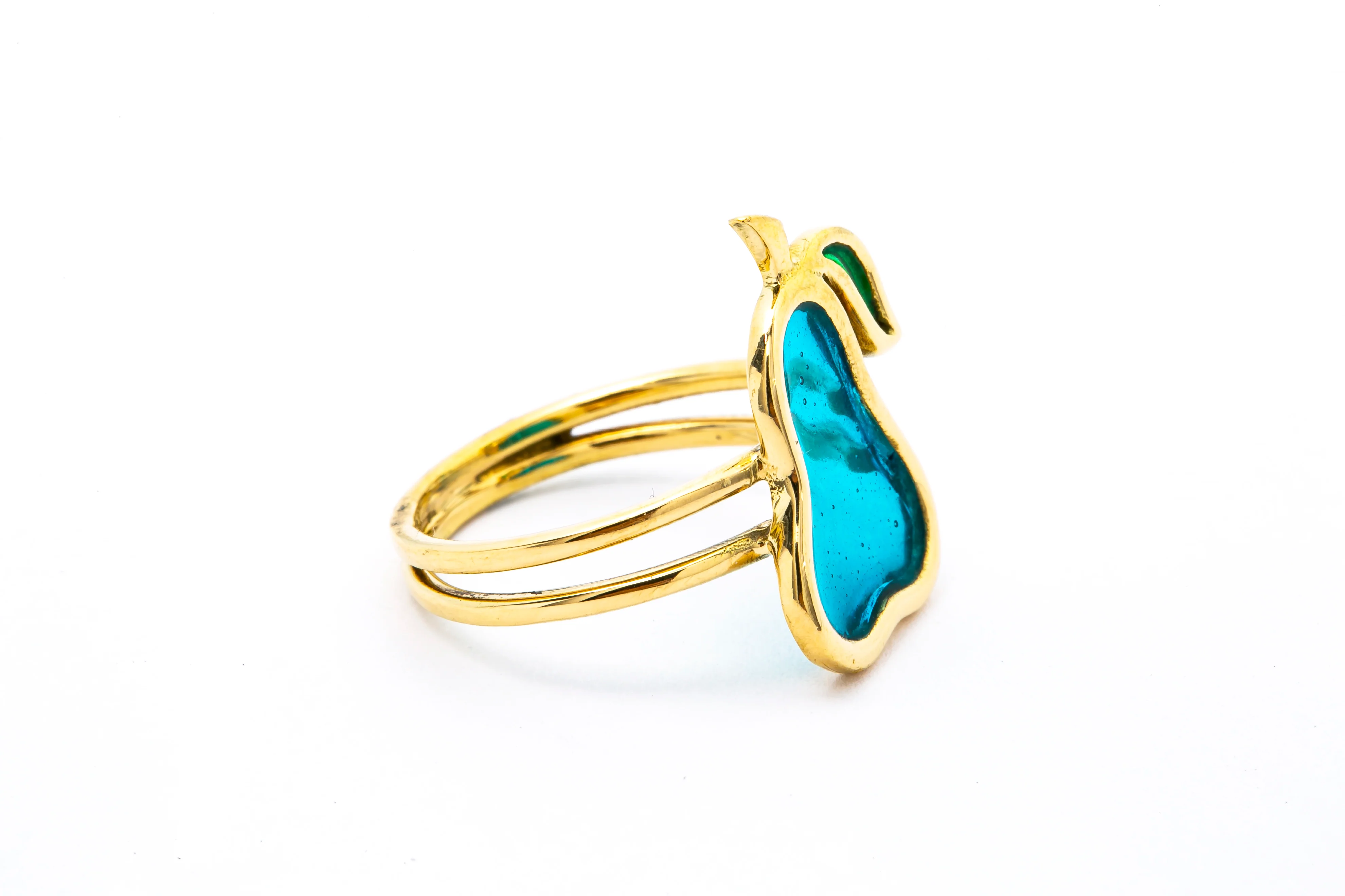 Acrylic Pear Shape Fruit Motif 18k 750 Yellow Gold Ring Size 6 - Image 3