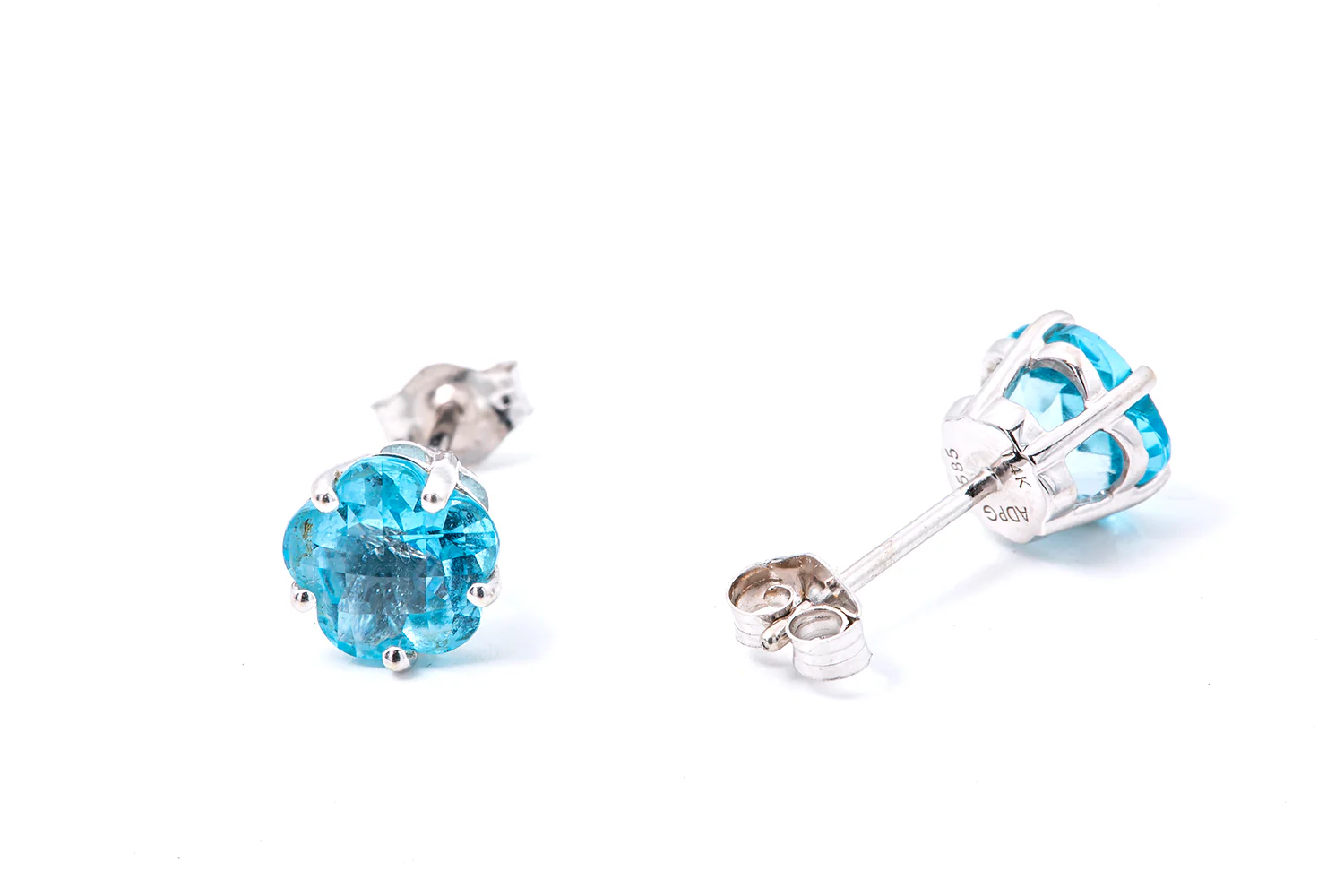 Albert David Gems 7mm Star Topaz Studs 14K 585 White Gold Pair Earrings - Image 2