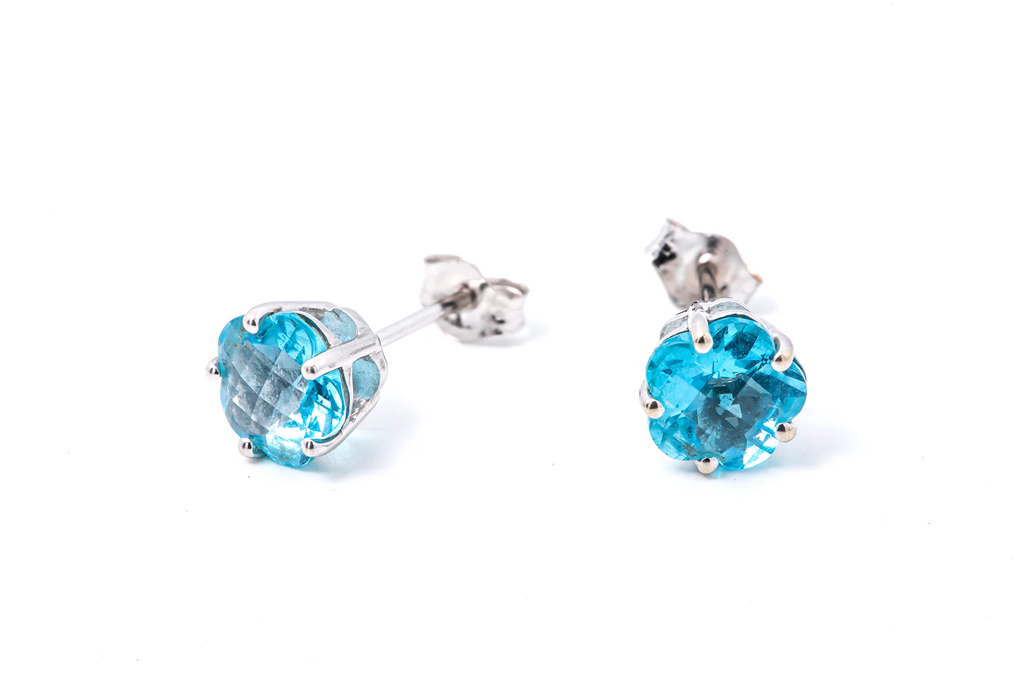 Albert David Gems 7mm Star Topaz Studs 14K 585 White Gold Pair Earrings - Image 3