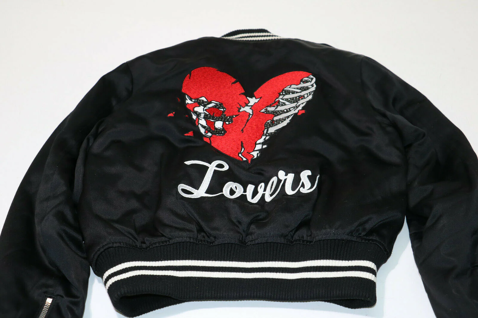 AMIRI Lovers Embroidered Satin Bomber Jacket in Black Size Small - Image 8