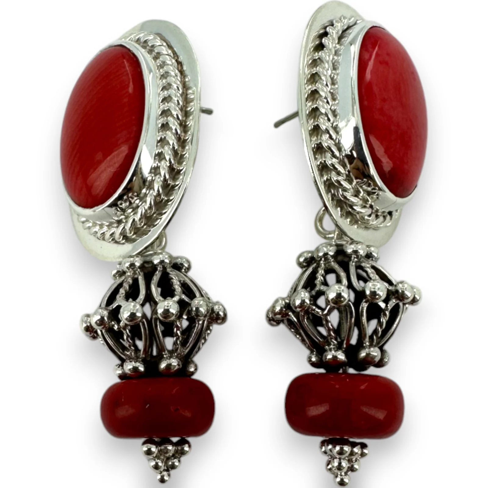 Amy Kahn Russel 925 Sterling Silver Large Drop/Dangle Earrings with Red Spiny Oyster Stone - Image 3