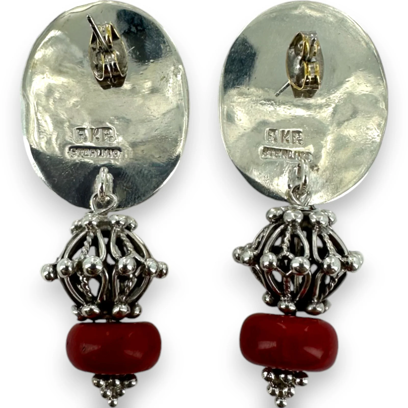 Amy Kahn Russel 925 Sterling Silver Large Drop/Dangle Earrings with Red Spiny Oyster Stone - Image 4