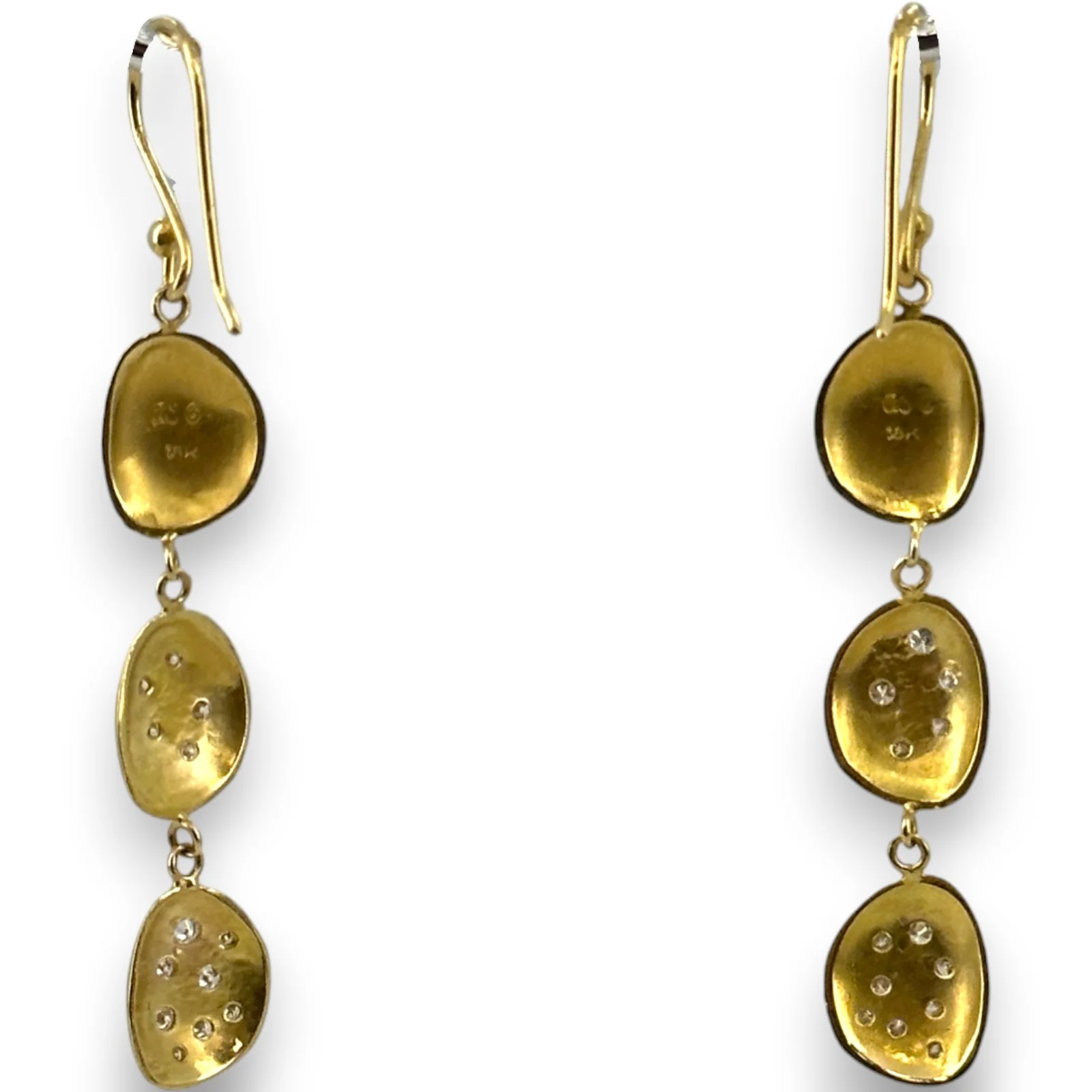 Anne Sportun Stardust Collection Retired 18kt Yellow Gold 3-Tier Dangle/Drop Hook Earrings with 0.23cttw White Diamonds - Image 2