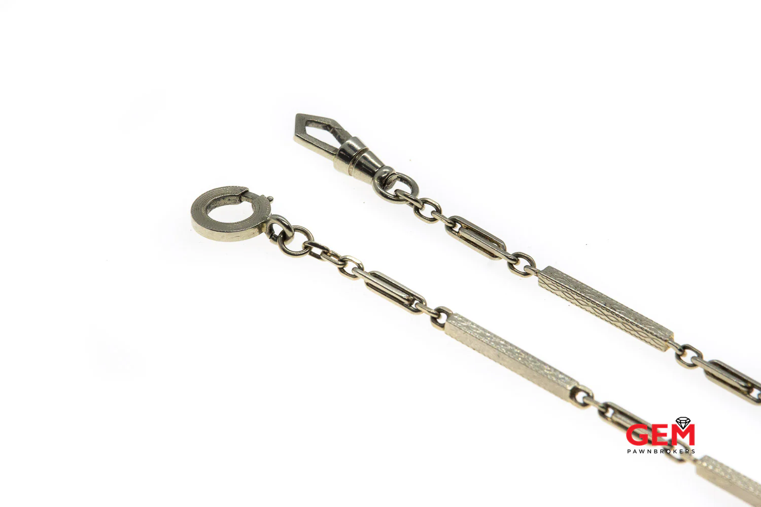 Antique 14K 585 White Gold Bar Link Watch Fob Waist Coat Chain - Image 4