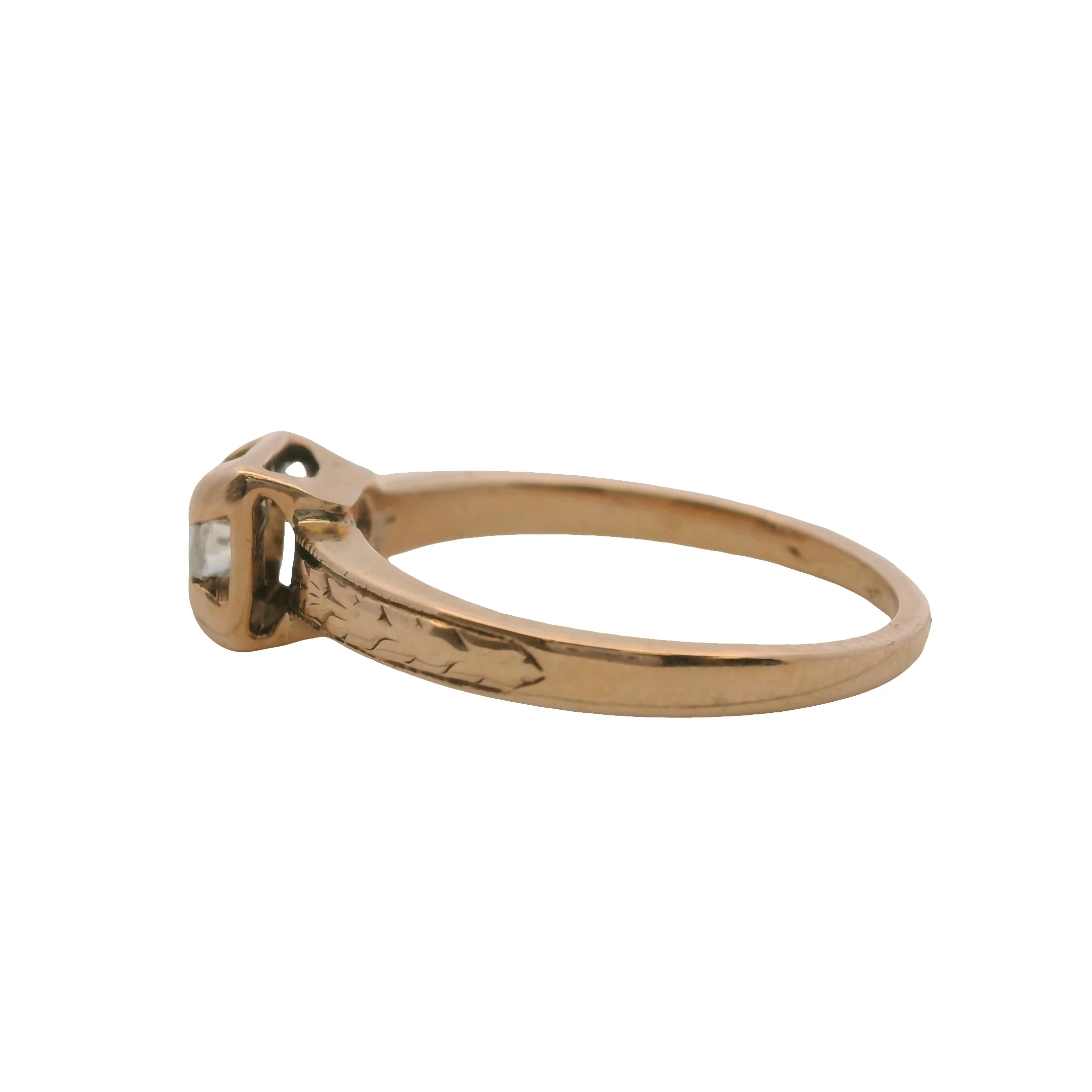 Antique 1880s 14kt Rose Gold 4-Prong Set Old Mine Diamond Square Solitaire Ring Size 6 - Image 3