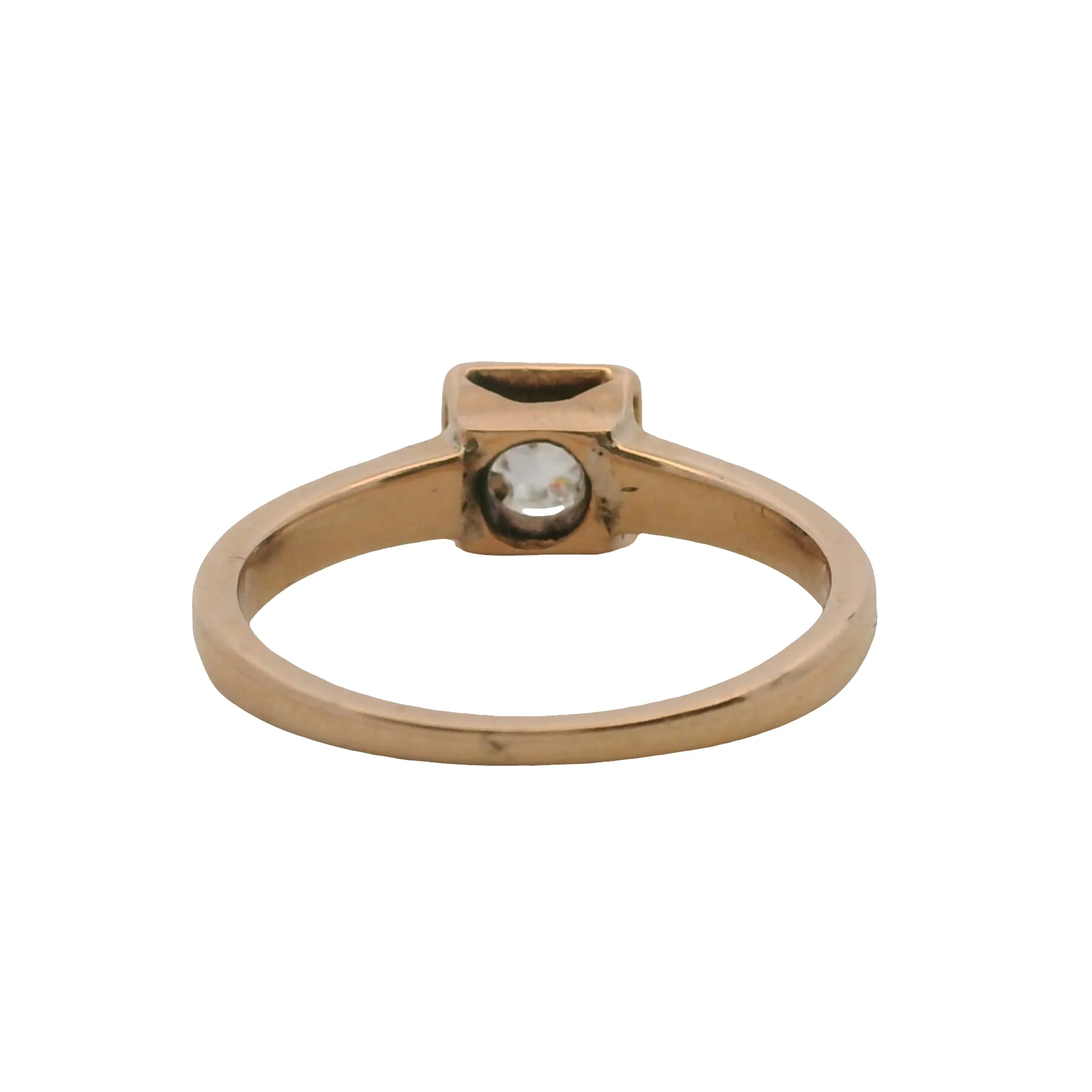 Antique 1880s 14kt Rose Gold 4-Prong Set Old Mine Diamond Square Solitaire Ring Size 6 - Image 4