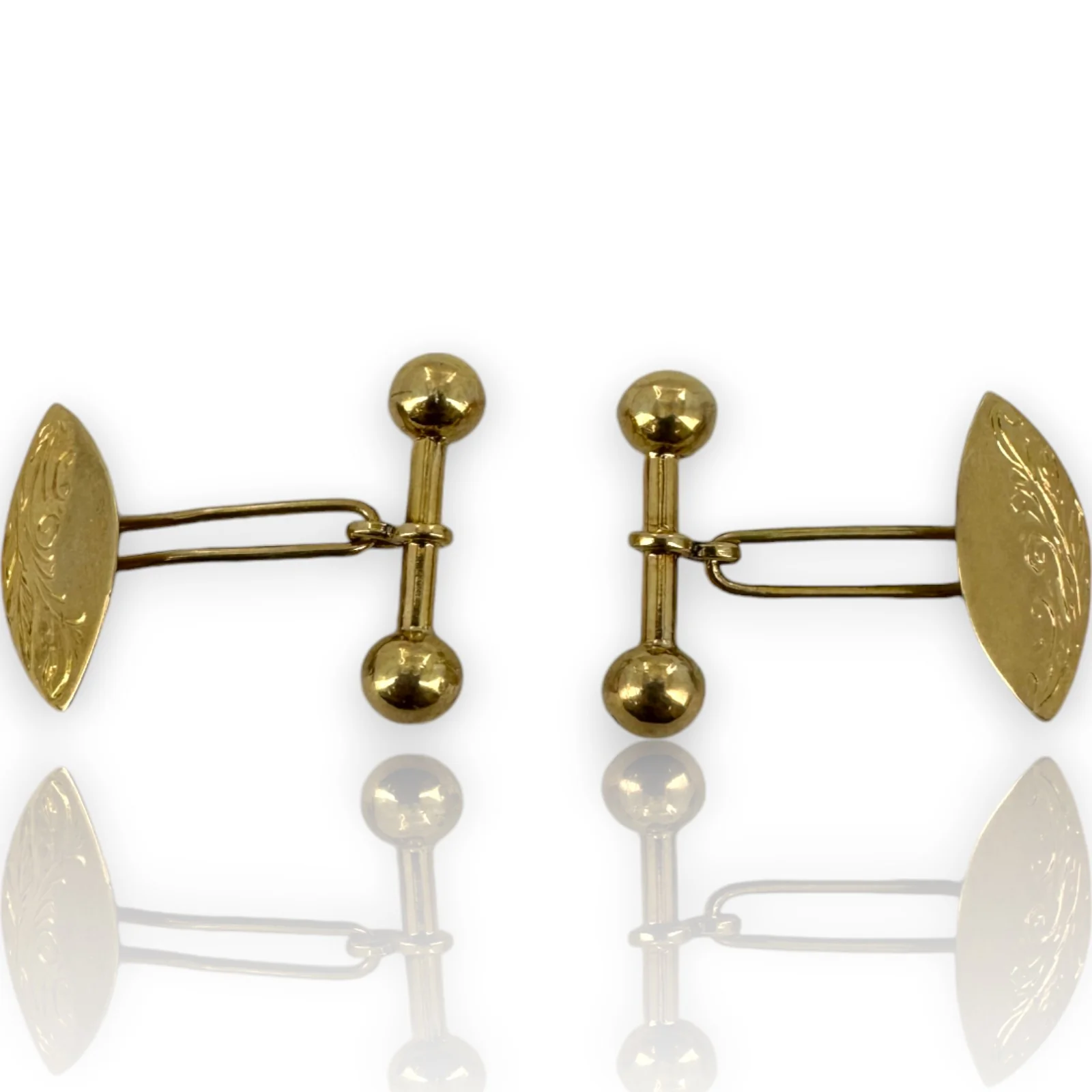 Antique 1890-1910s Handmade Solid 14kt Yellow Gold Cufflinks with Scroll and Leaf Pattern - Image 4