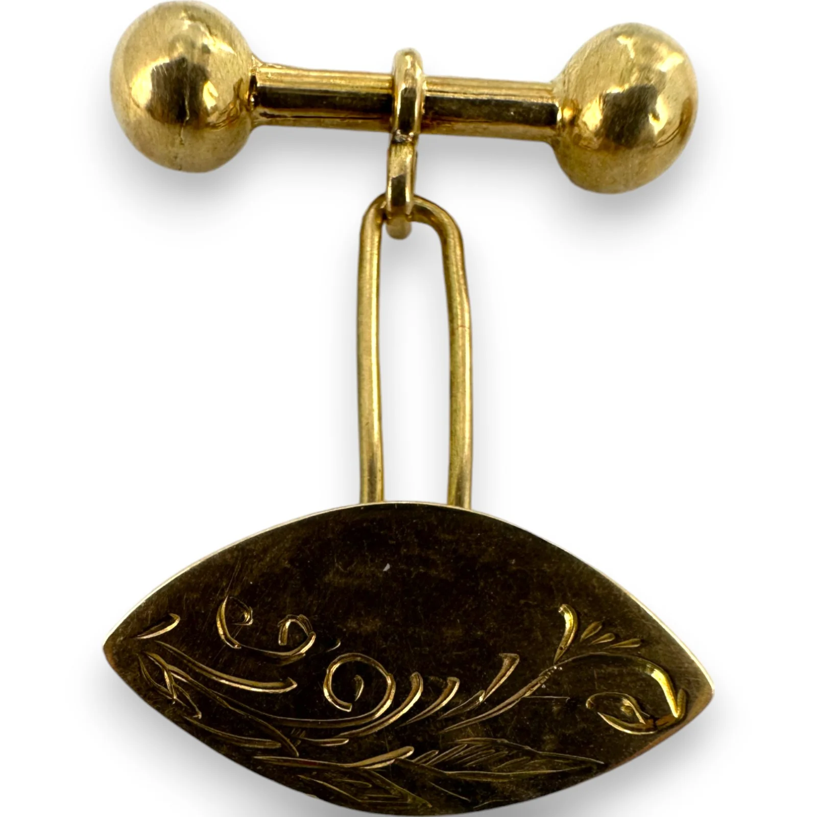 Antique 1890-1910s Handmade Solid 14kt Yellow Gold Cufflinks with Scroll and Leaf Pattern - Image 5