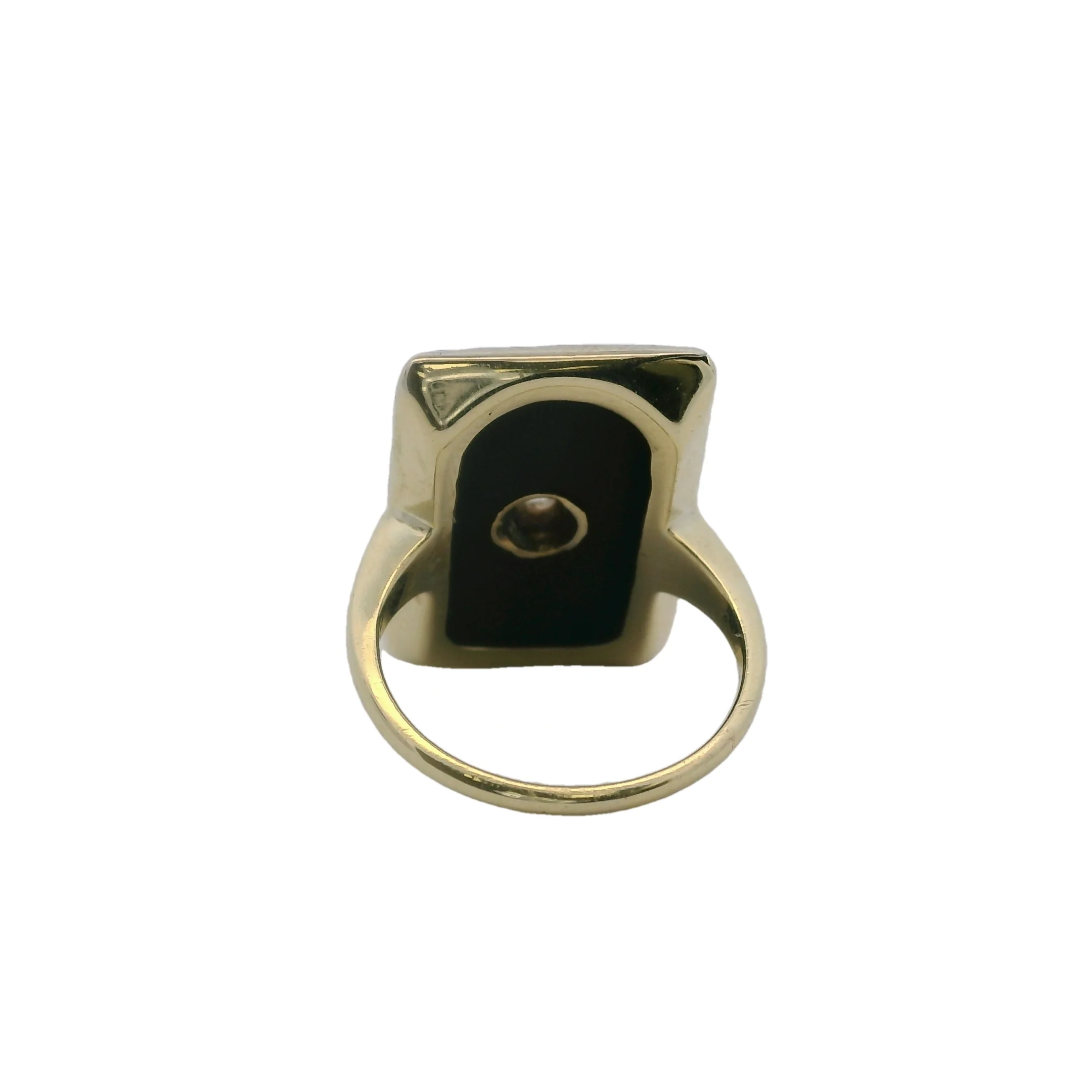 Antique 1900-1910s 14kt Yellow Gold Onyx Shield Ring with Old Mine Diamond Size 3.75 - Image 4