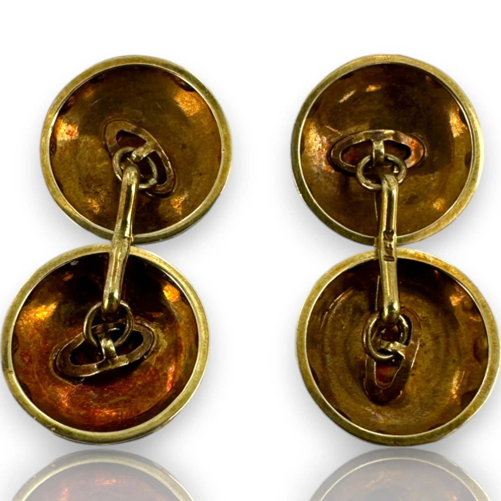 Antique 1900-1910s Edwardian Era Solid 14kt Yellow Gold and Platinum Top Reversible Cufflinks with Guilloché Enamel and Single Cut Diamonds - Image 5