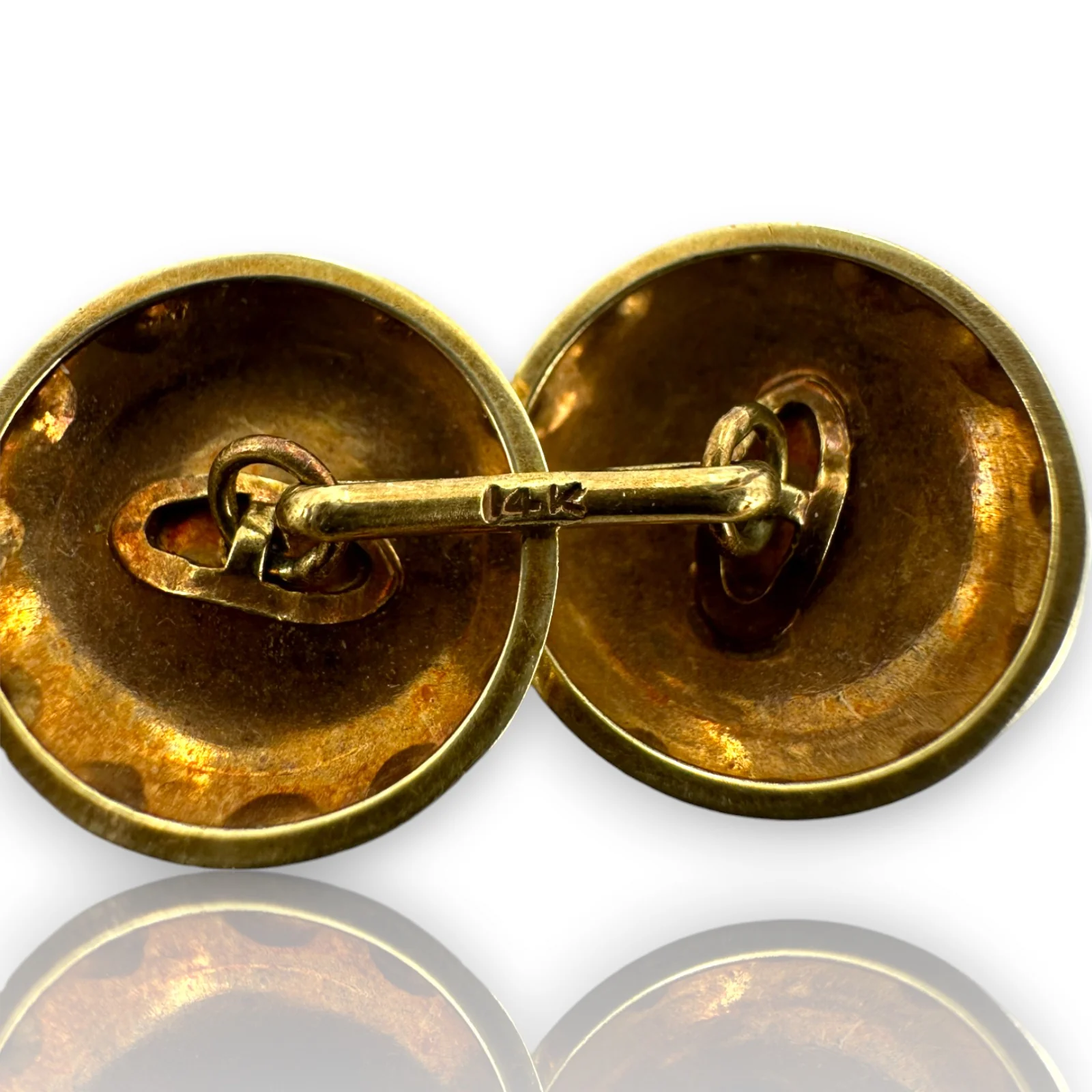 Antique 1900-1910s Edwardian Era Solid 14kt Yellow Gold and Platinum Top Reversible Cufflinks with Guilloché Enamel and Single Cut Diamonds - Image 6