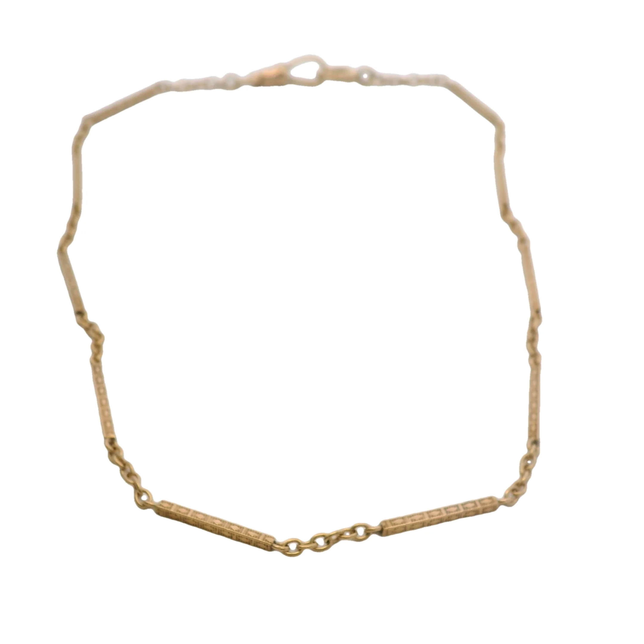 Antique 1910-30s 14kt Rose Gold Bar Deco Pattern 13.25" Pocket Watch Chain - Image 5