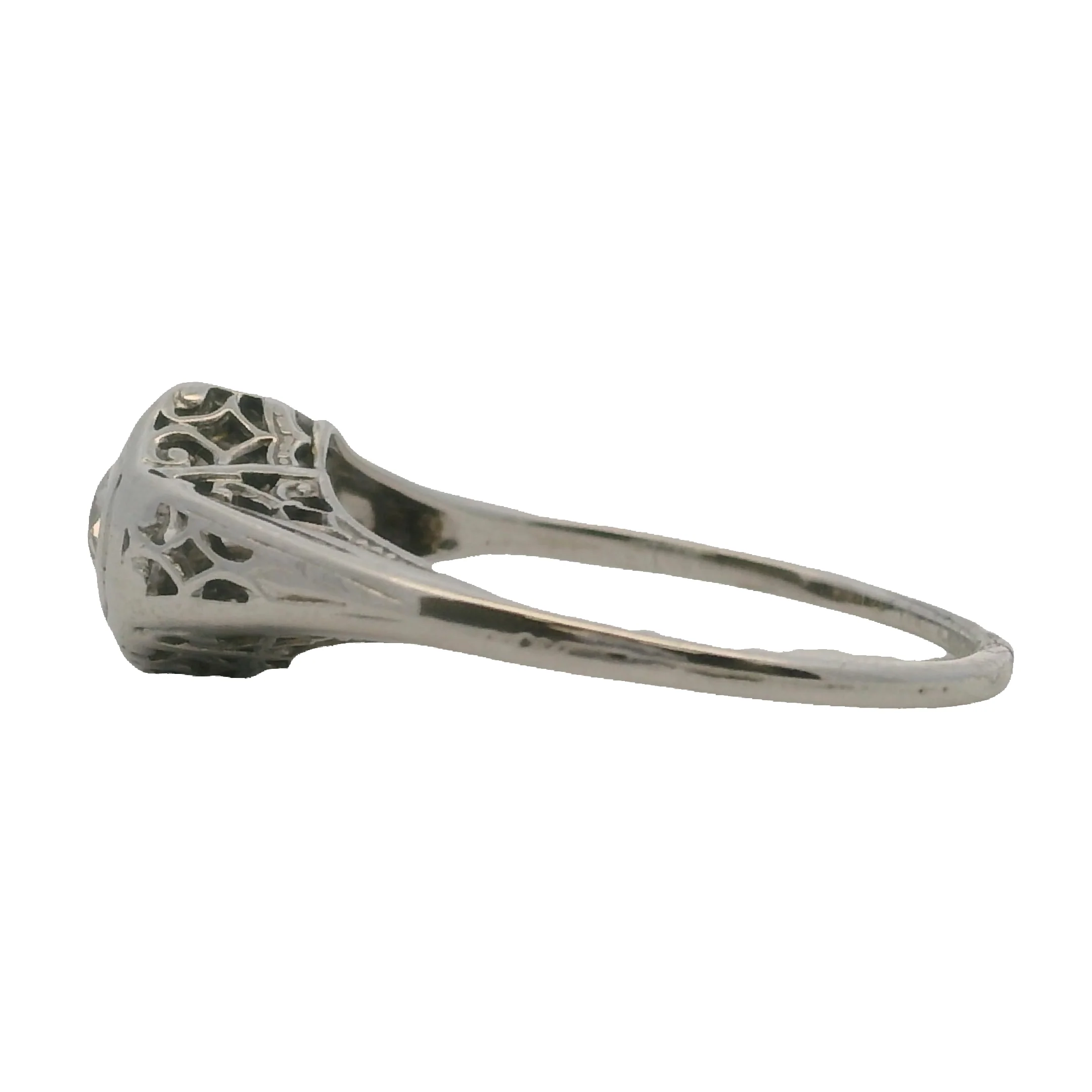 Antique 1920s Art Deco Solid 18kt White Gold and Old Euro Diamond Solitaire Filigree Ring Size 5.75 - Image 2