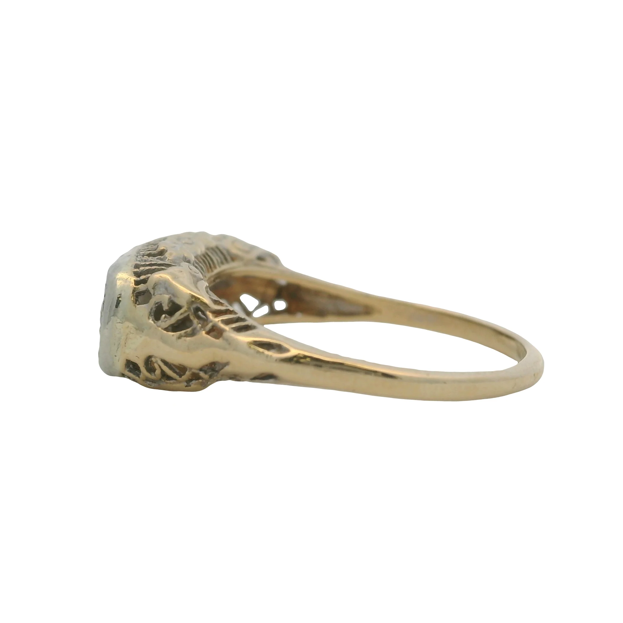 Antique 1920s Deco 14k White and Yellow Gold Filigree 3-Stone Diamond Ring Size 8 - Image 2