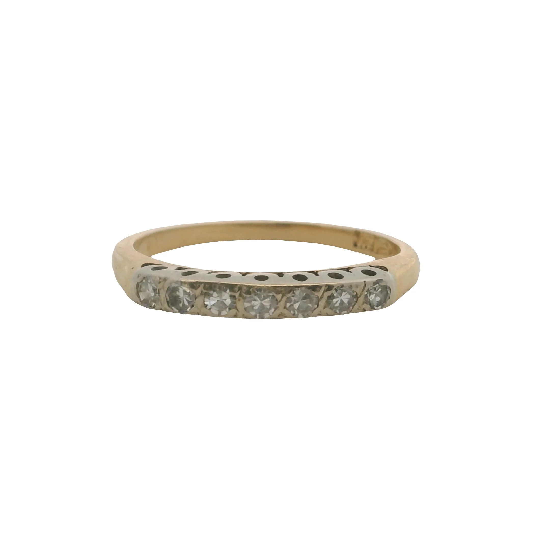 Antique 1930s 14kt Two-Tone Single-Cut 7 Diamond Line Wedding Band Ring Size 7 - Image 2