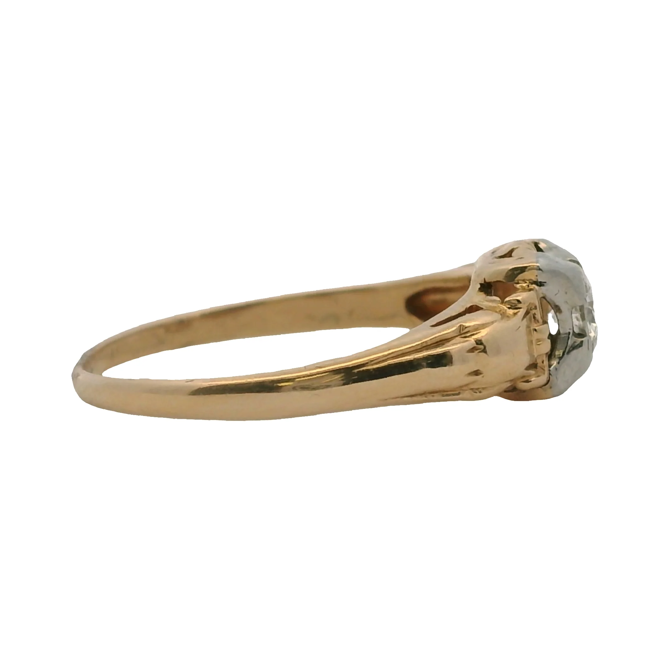 Antique 1930s 14kt White and Yellow Gold Art Deco Solitaire Diamond Ring Size 7 - Image 4