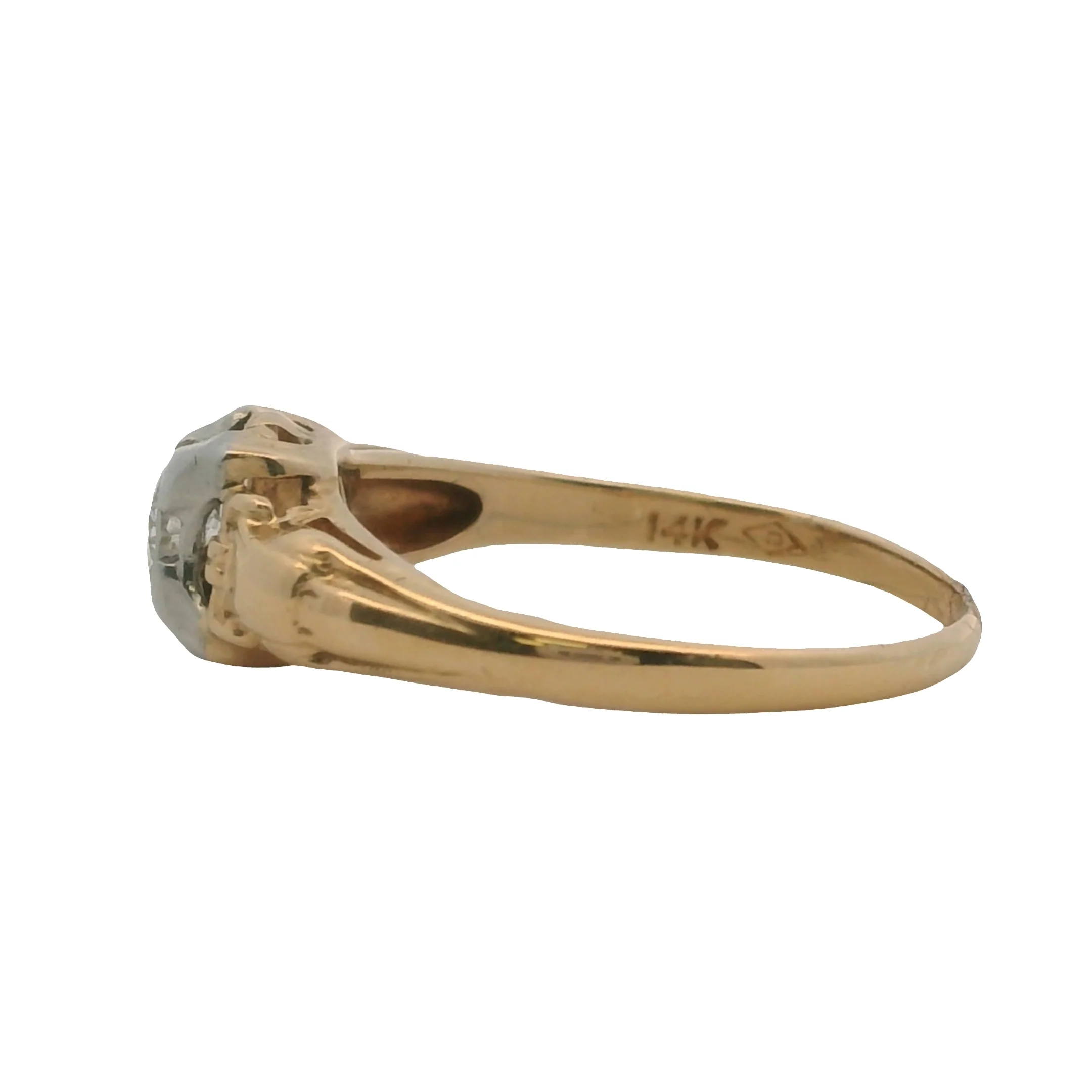 Antique 1930s 14kt White and Yellow Gold Art Deco Solitaire Diamond Ring Size 7 - Image 5