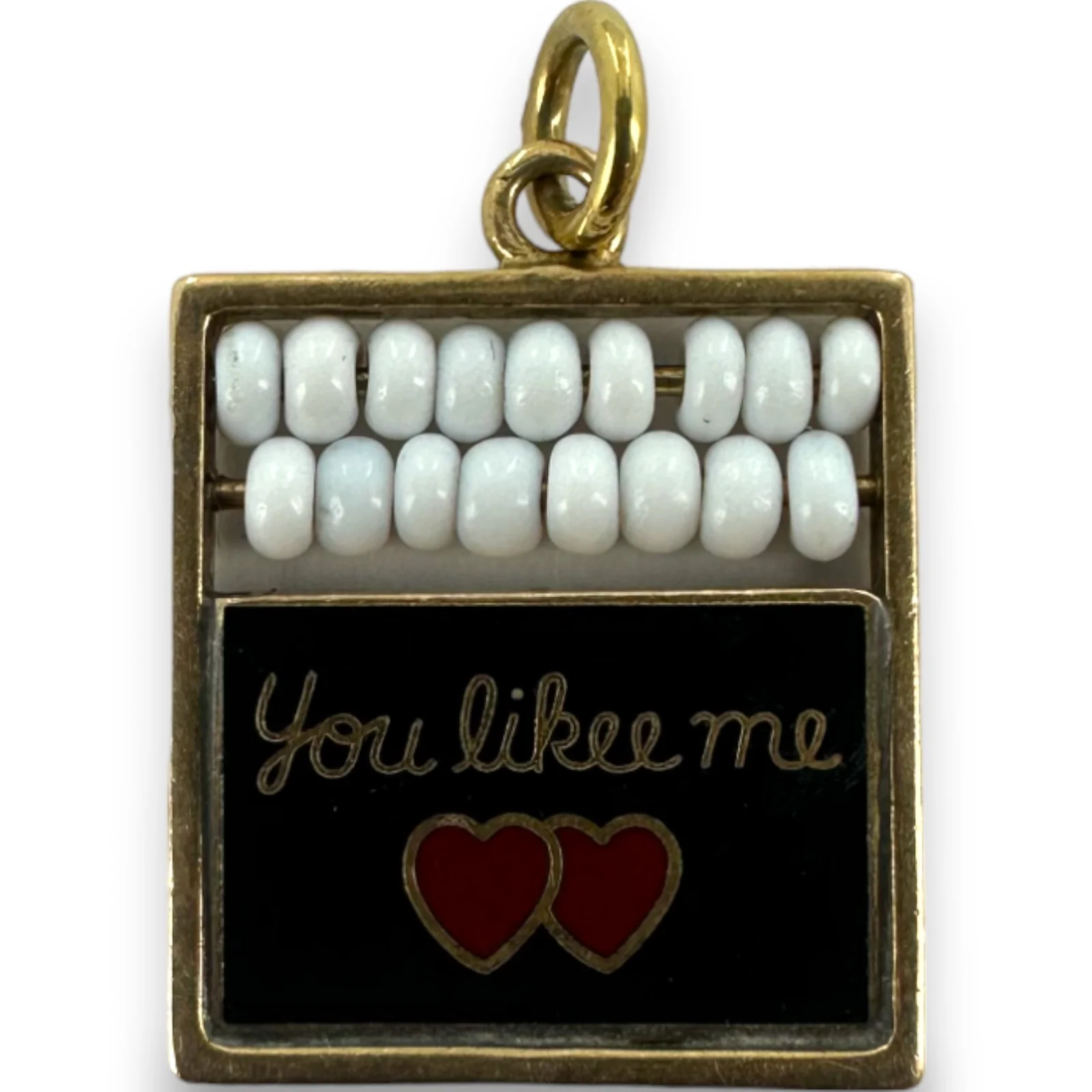 Antique 1930s Solid 14kt Yellow Gold Abacus Count The Ways I Likee You You Likee Me Enamel Chalkboard Charm Pendant - Image 2