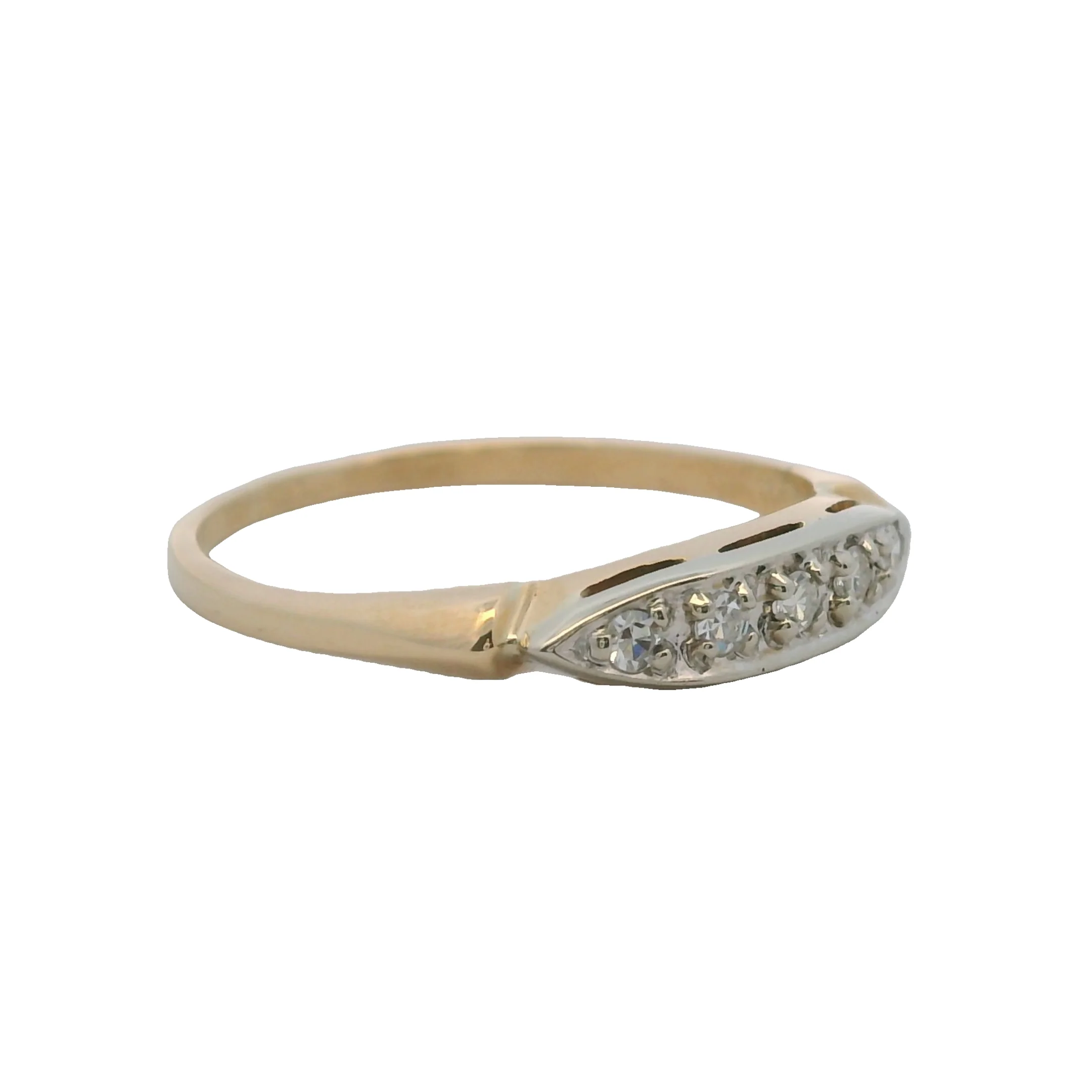Antique 1930s White and Yellow 14kt Gold Diamond Wedding Stackable Band Ring Size 6 - Image 3