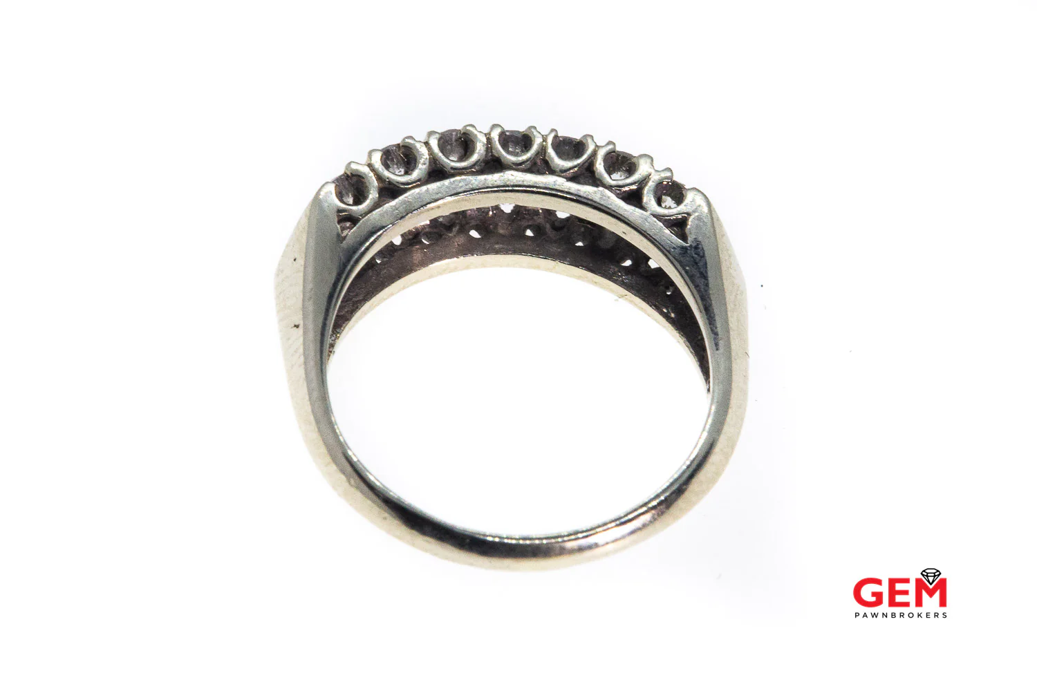Antique 2 Row Diamond Milgrain Accent Diamond 14K 585 White Gold Ring Size 7 - Image 3