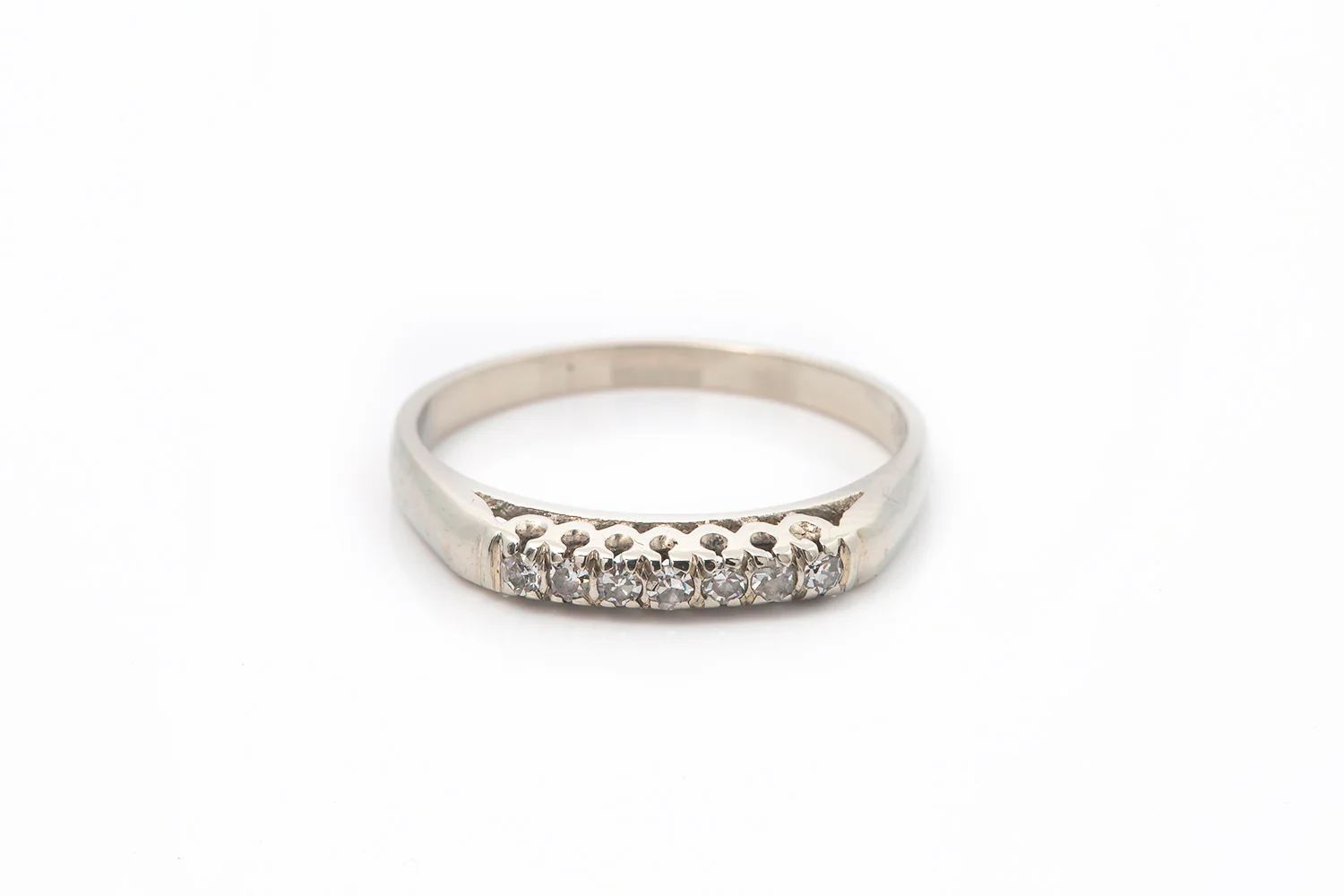 Antique 5 Stone Diamond 14k 585 White Gold Band Ring Size 7.5