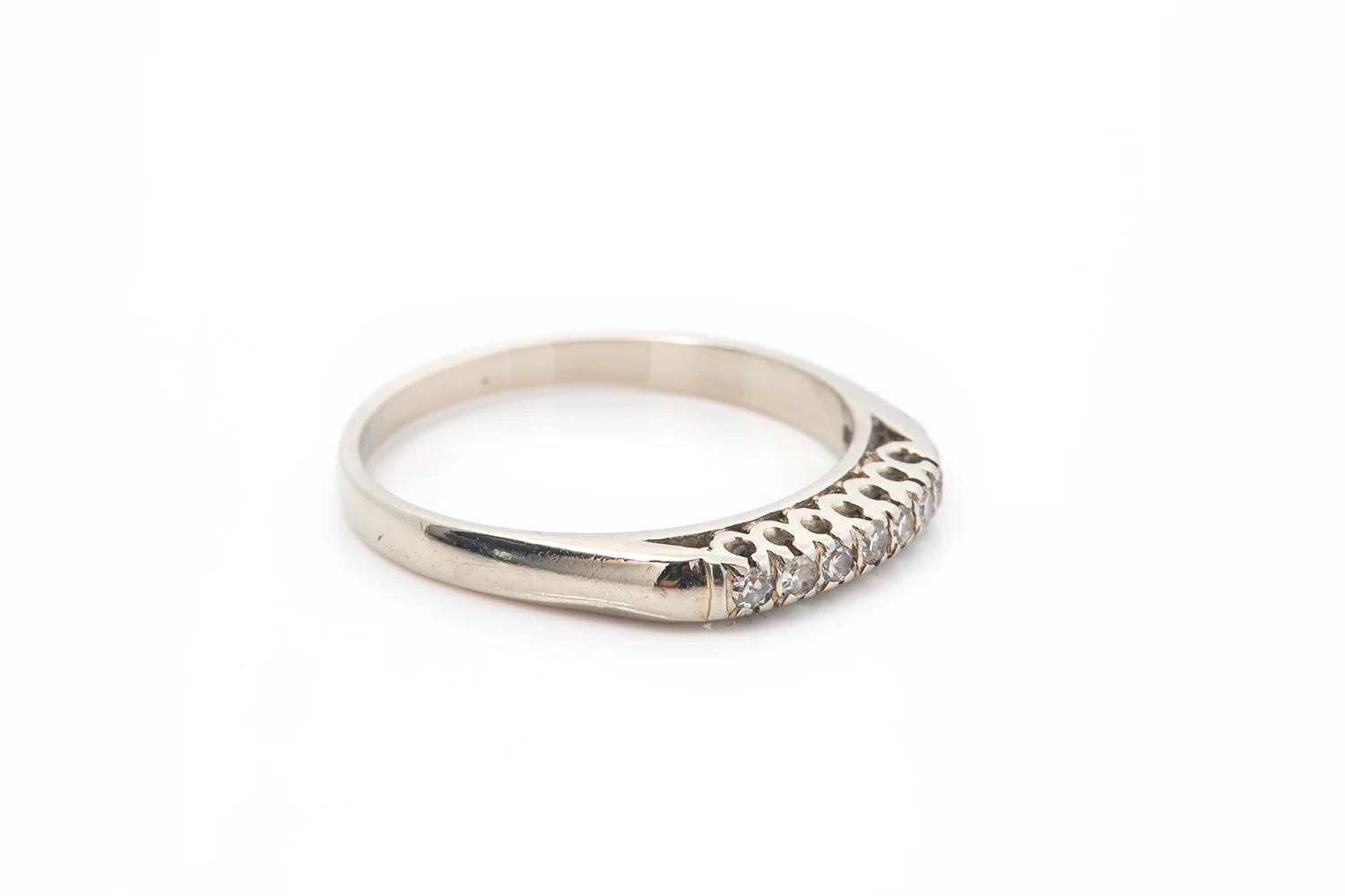 Antique 5 Stone Diamond 14k 585 White Gold Band Ring Size 7.5 - Image 2