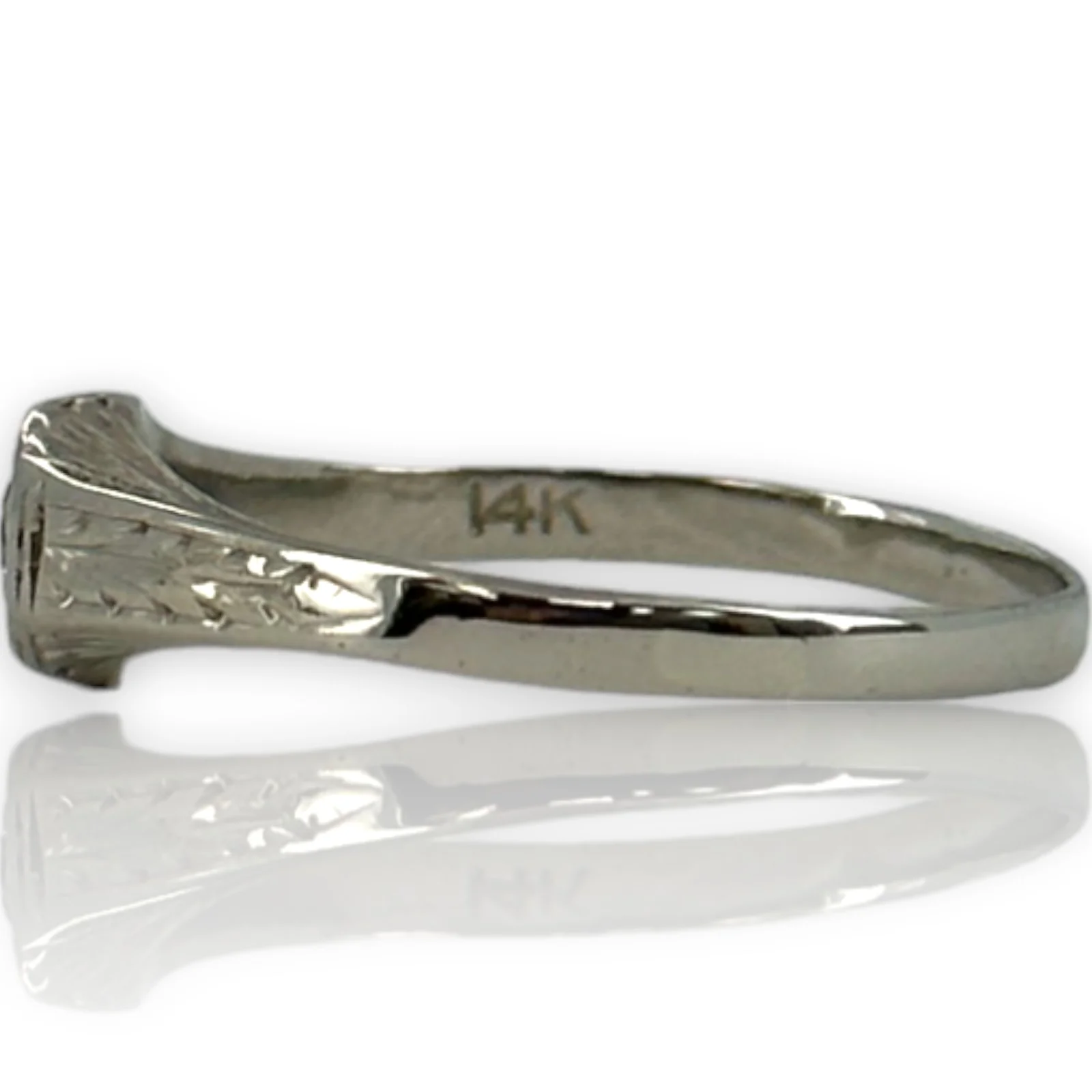 Antique Art Deco 1920s 14kt White Gold Handmade Hexagon Set Diamond Solitaire Ring - Image 2