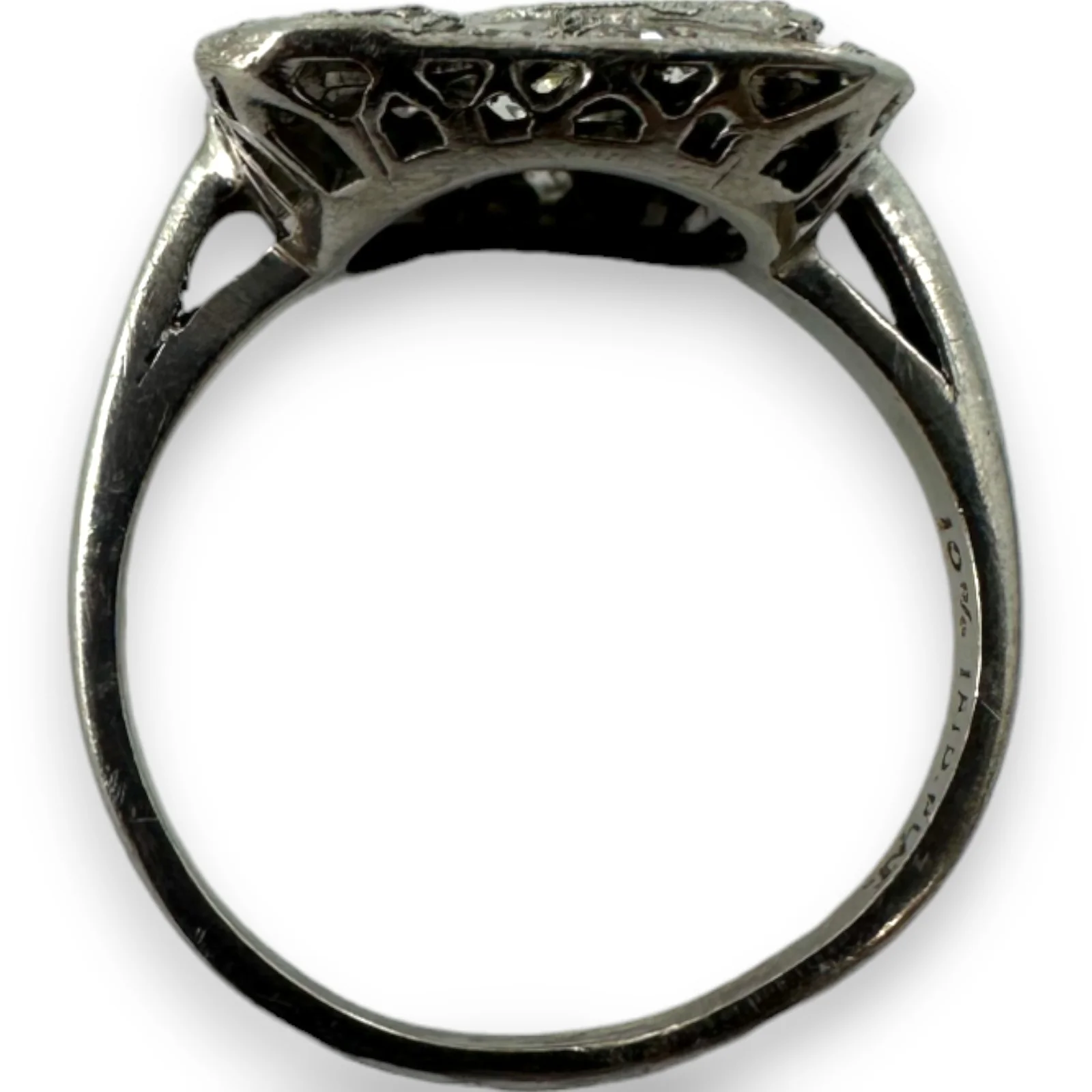 Antique Art Deco 1920s Solid 900 Platinum Handmade Filigree Cocktail Ring with Old European and Old Mine Cut Diamonds Size 7 - Image 5
