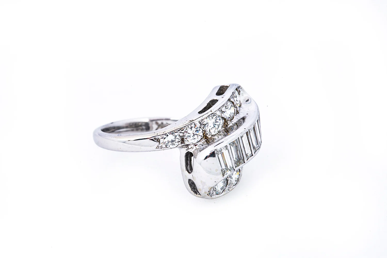 Antique Art Deco Baguette Diamond Cluster 14K 585 White Gold Ring Size 4 1/4 - Image 3