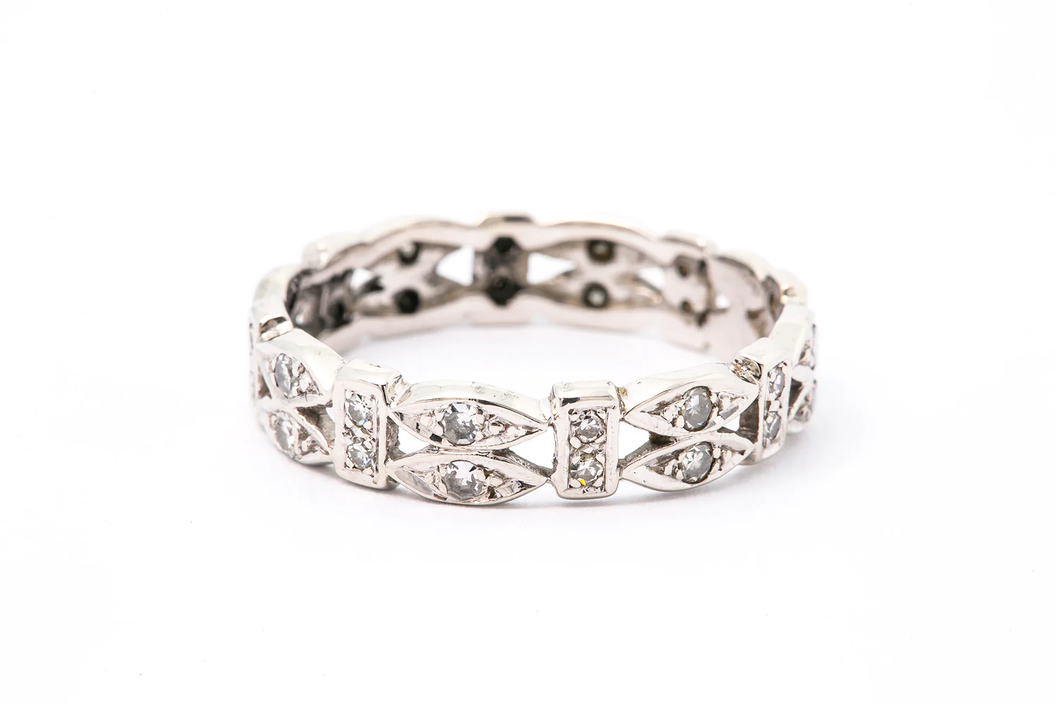Antique Art Deco Diamond Eternity Band 14k 585 White Gold Ring Size 10.5 - Image 2