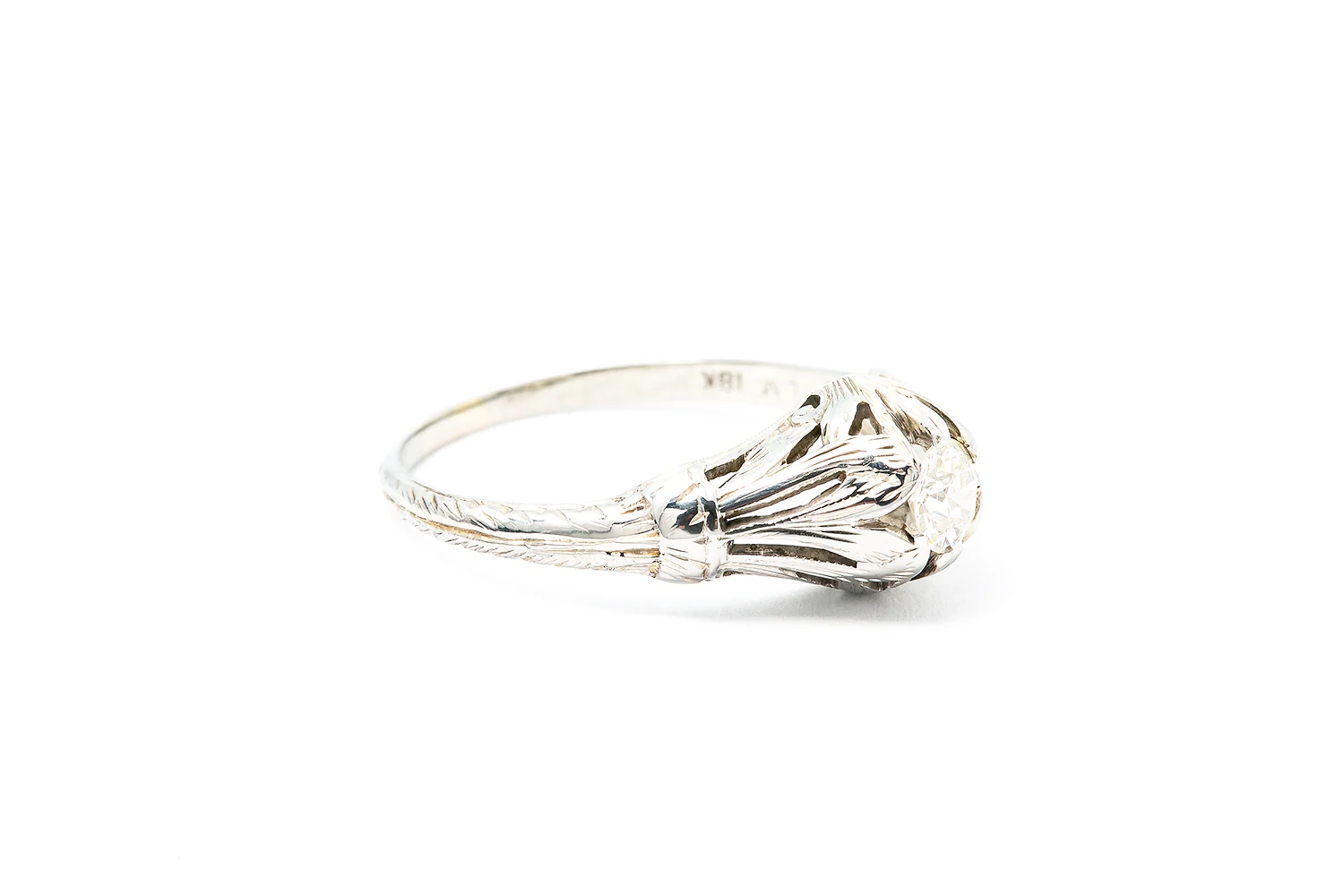 Antique Art Deco Diamond Solitaire 18k 750 White Gold Wedding Ring Size 6.5 - Image 2