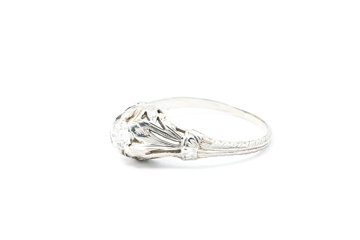 Antique Art Deco Diamond Solitaire 18k 750 White Gold Wedding Ring Size 6.5 - Image 3