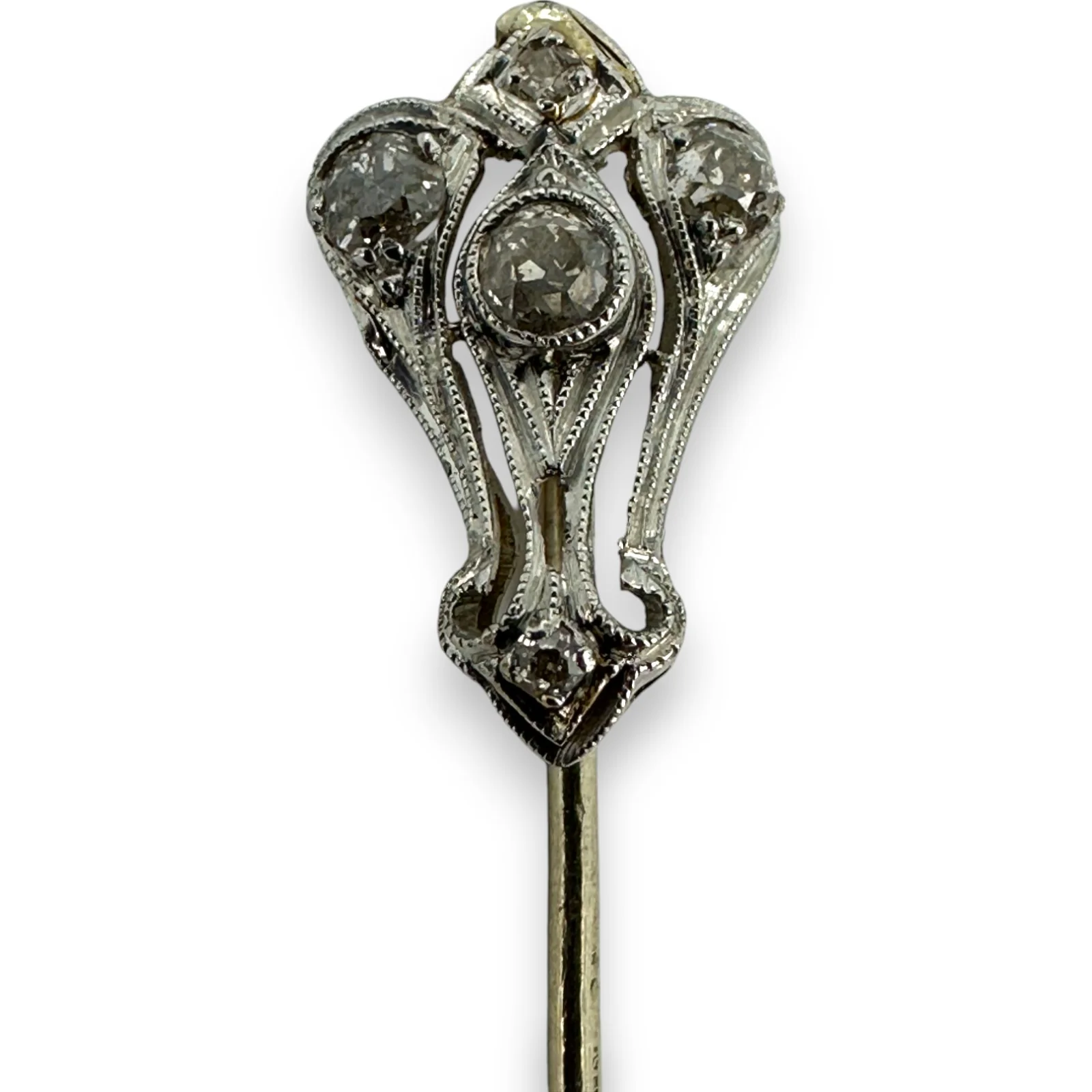 Antique Art Deco Stick Lapel Pin With Old Mine Cut Diamonds Handmade Solid Platinum - Image 2