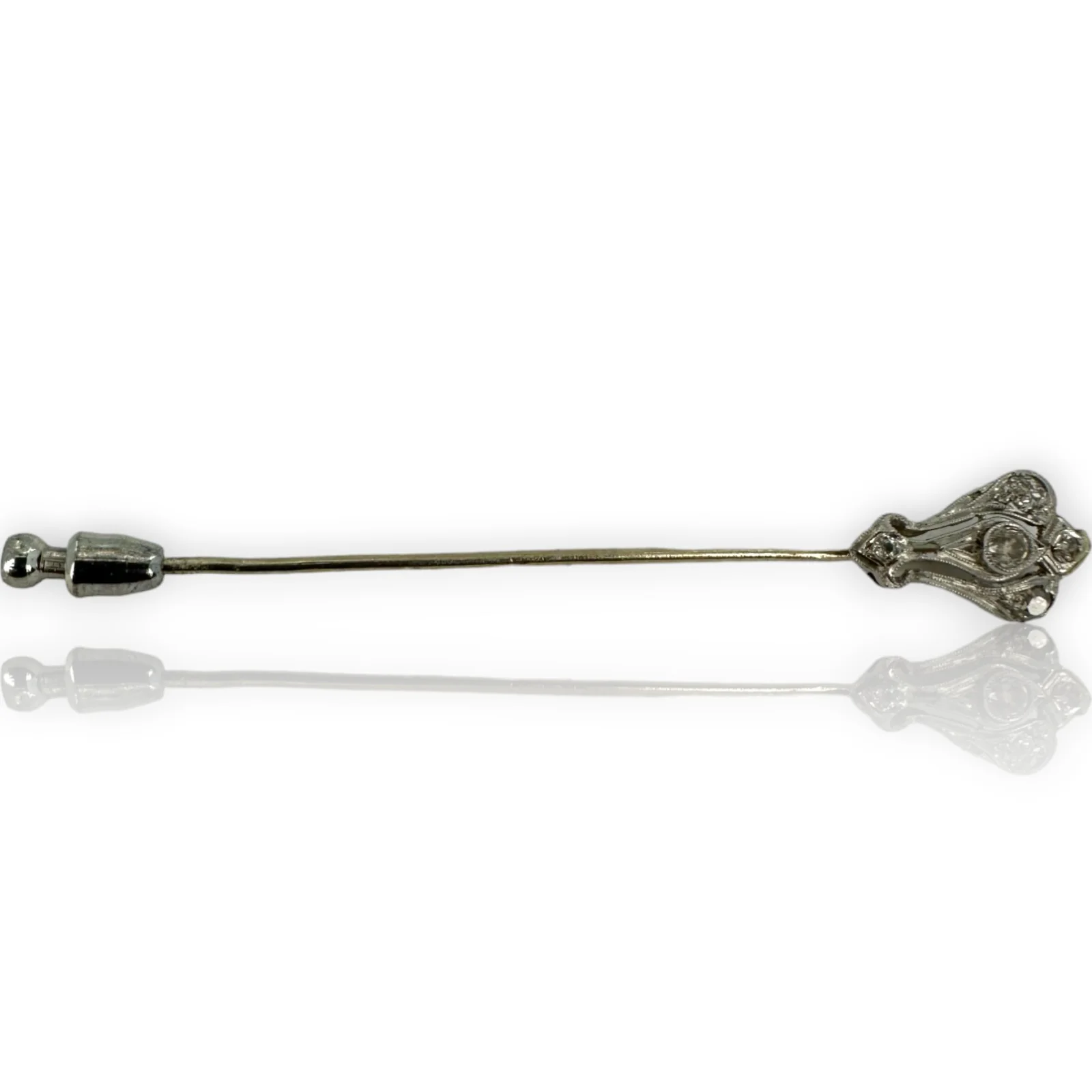 Antique Art Deco Stick Lapel Pin With Old Mine Cut Diamonds Handmade Solid Platinum - Image 4