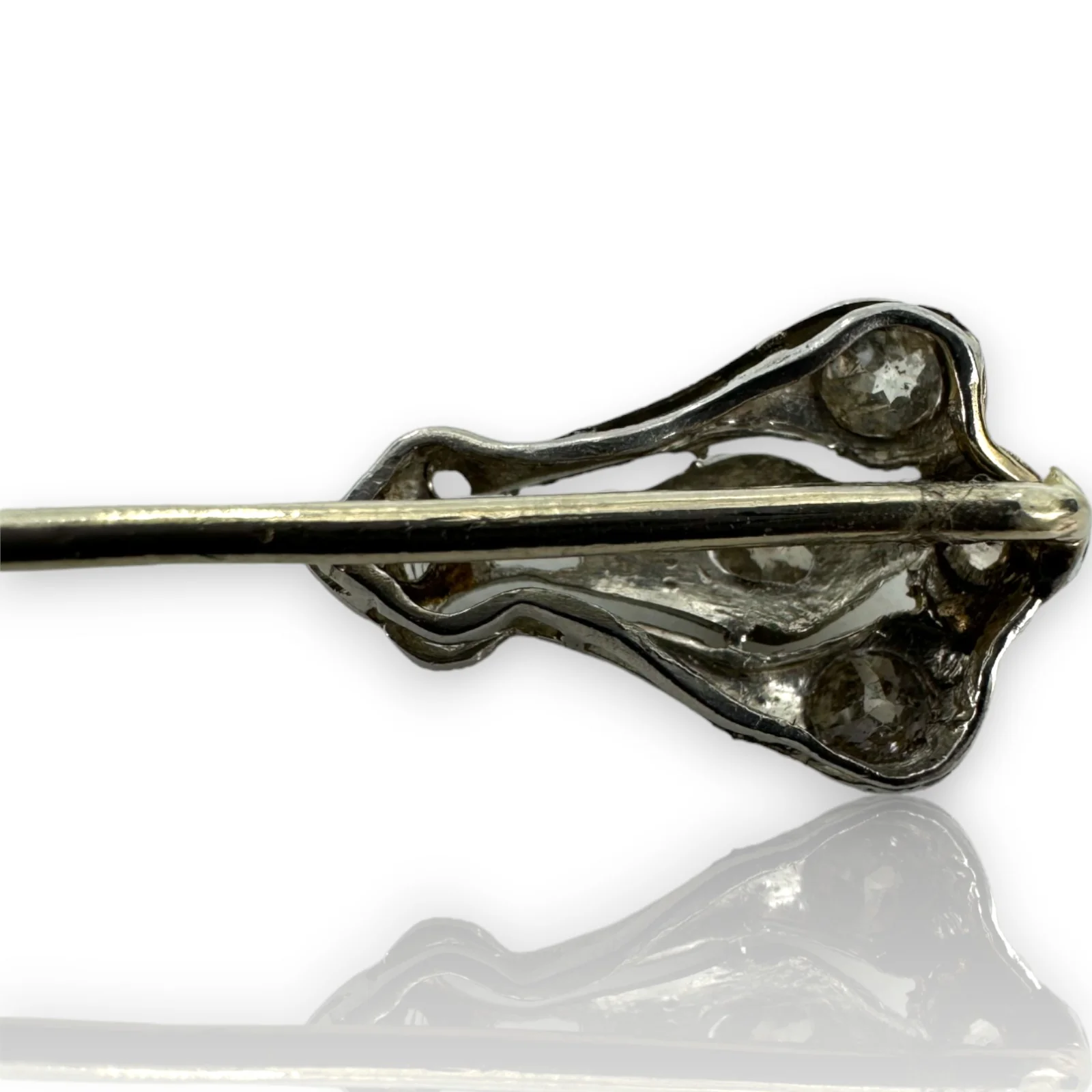 Antique Art Deco Stick Lapel Pin With Old Mine Cut Diamonds Handmade Solid Platinum - Image 5