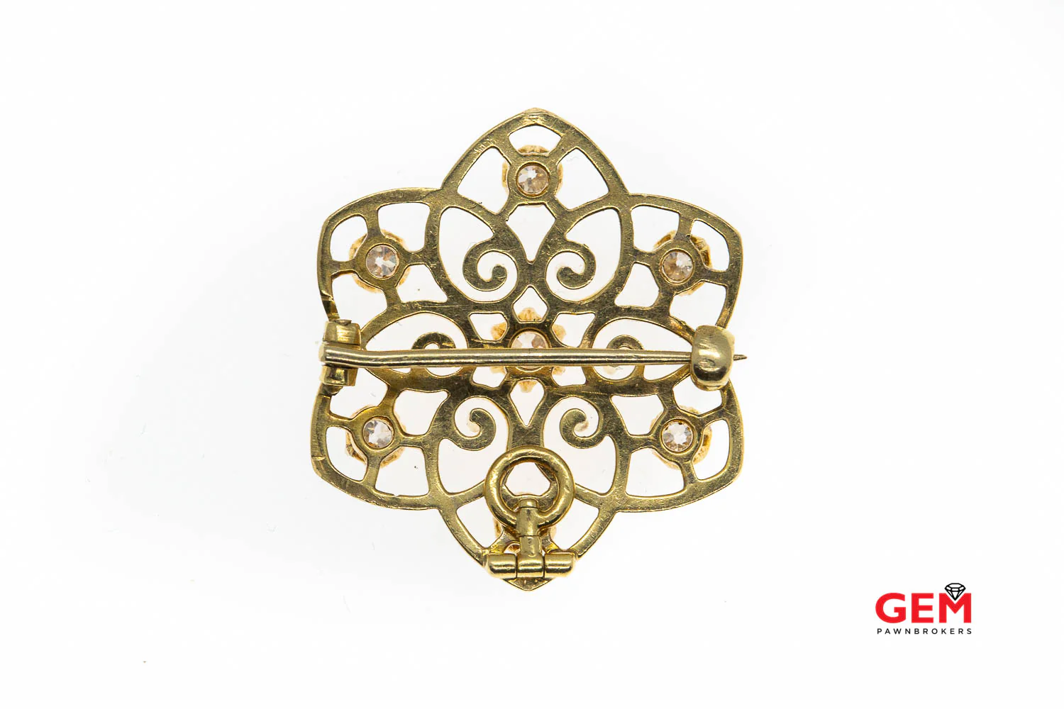 Antique Art Nouveau Floral Diamond 1.00ctw Yellow Gold 14k 585 Lapel Pin Brooch Pendant - Image 4