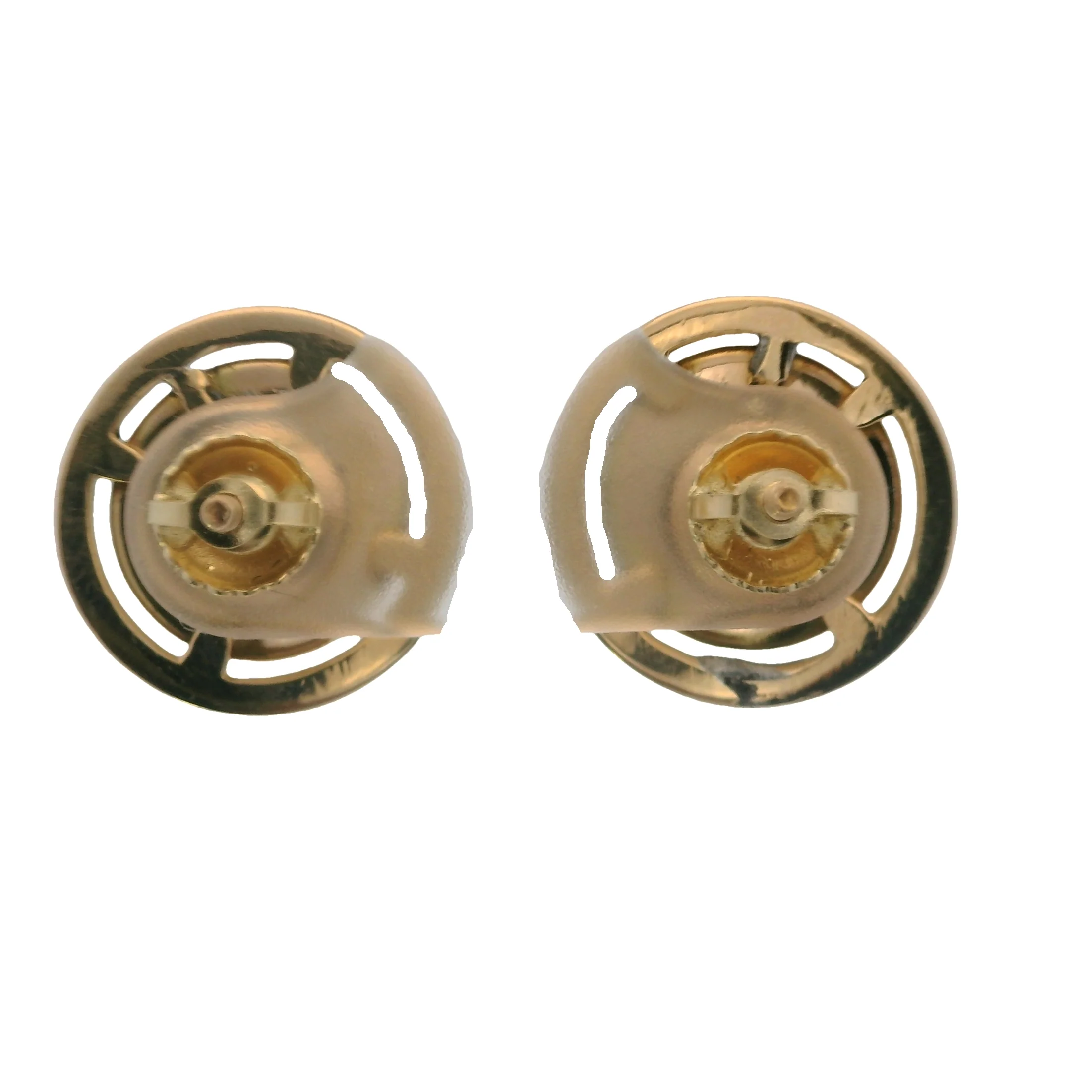 Antique Converted Cufflink 14kt Yellow Gold Essex Painted Glass Horse Pierced Screw-Back Stud Earrings - Image 3