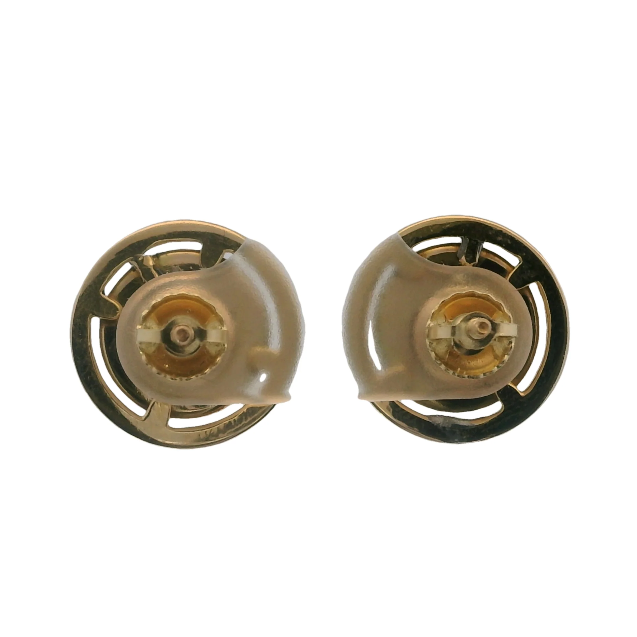 Antique Converted Cufflink 14kt Yellow Gold Essex Painted Glass Horse Pierced Screw-Back Stud Earrings - Image 4