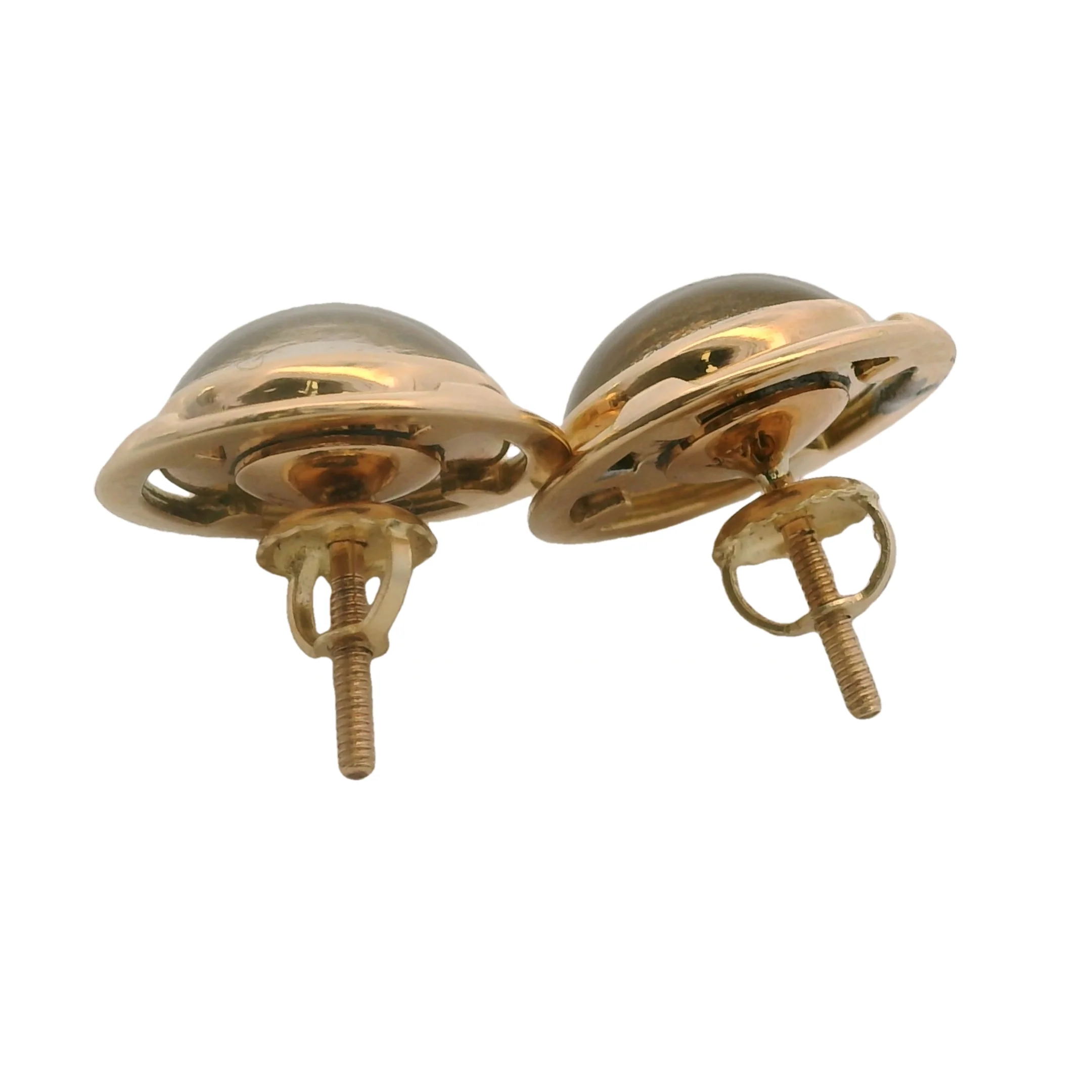 Antique Converted Cufflink 14kt Yellow Gold Essex Painted Glass Horse Pierced Screw-Back Stud Earrings - Image 7