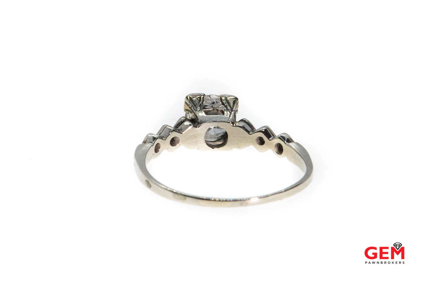 Antique Diamond 14k 585 White Gold Filigree Size 6.5 Wedding Ring Solitaire - Image 2