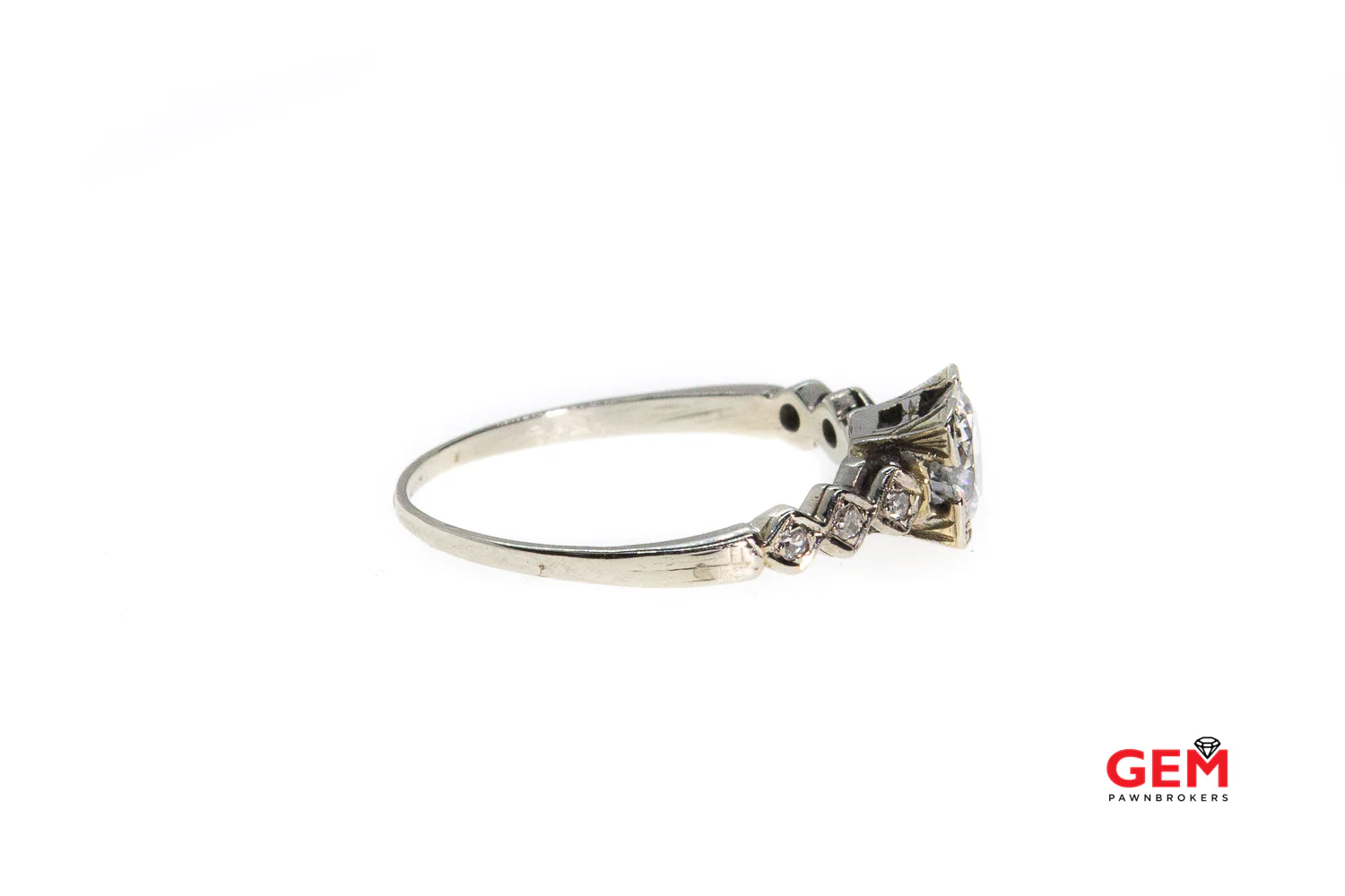 Antique Diamond 14k 585 White Gold Filigree Size 6.5 Wedding Ring Solitaire - Image 4
