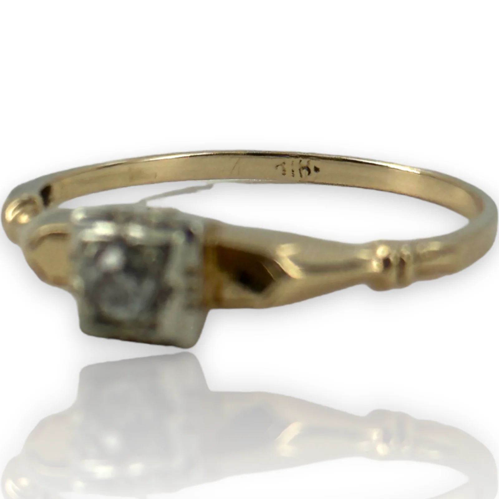 Antique Diamond Solitaire 14k 585 Yellow Gold Ring Size 6 - Image 3
